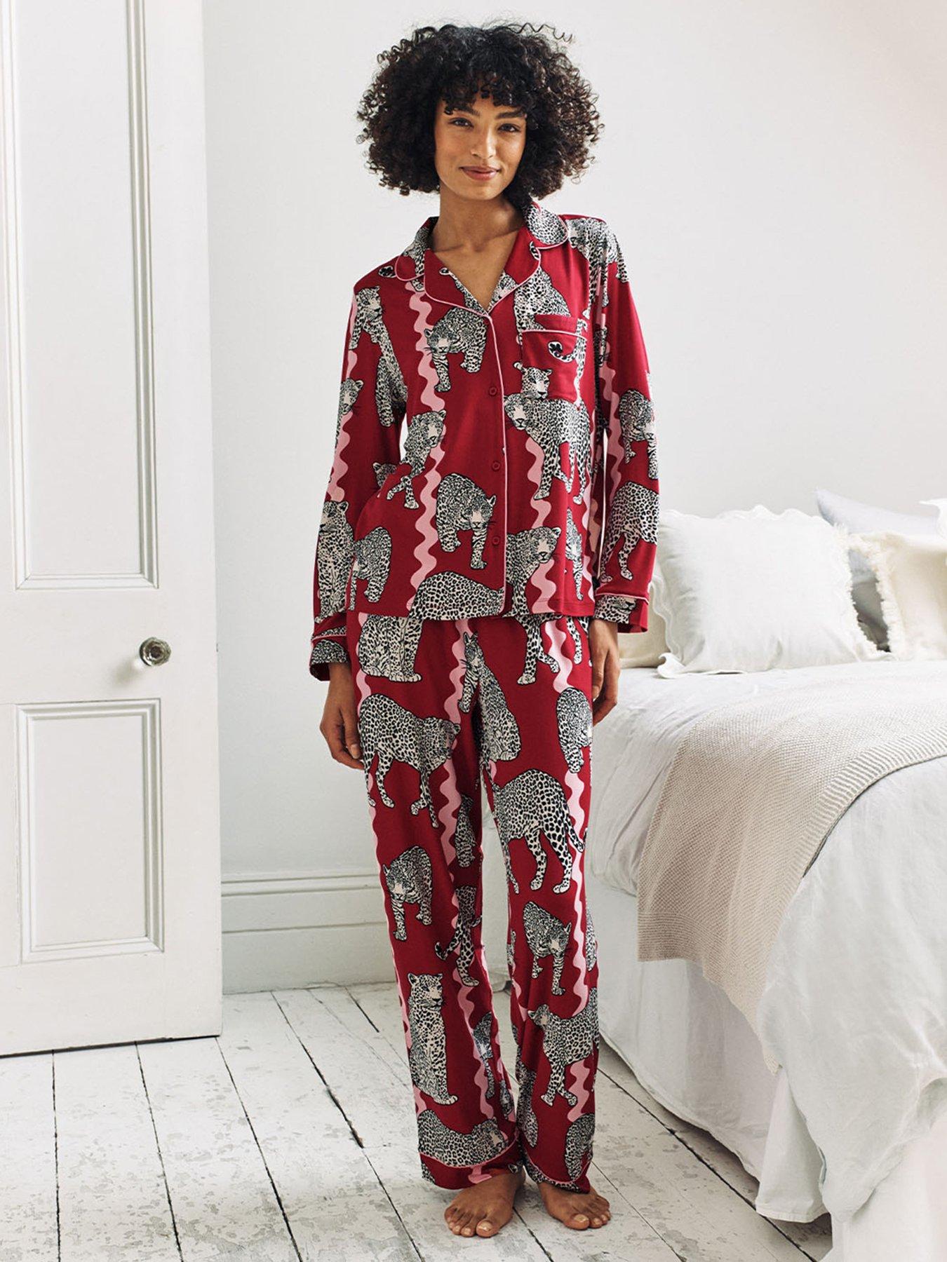 Image 1 of 6 of CHELSEA PEERS Classic Printed Long Button Up Set - Red