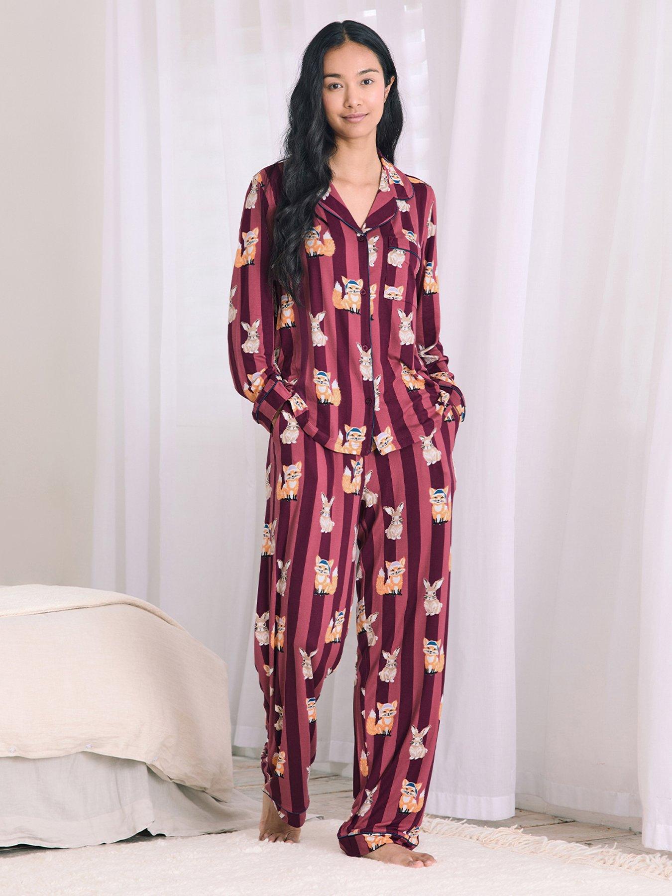 CHELSEA PEERS Classic Long Button Up Set - Burgundy