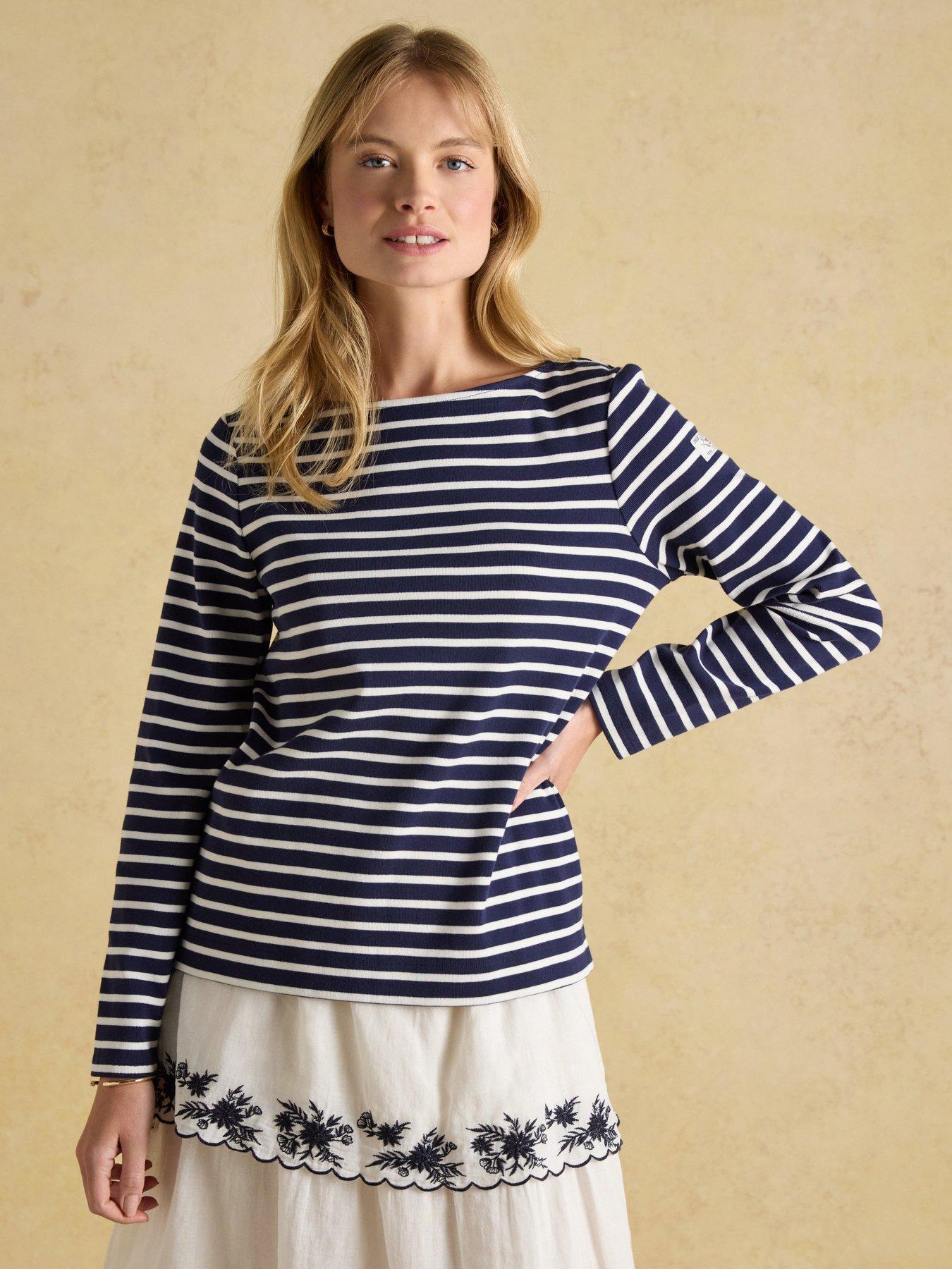 Joules Boat Neck Breton Stripe Top - Navy/White