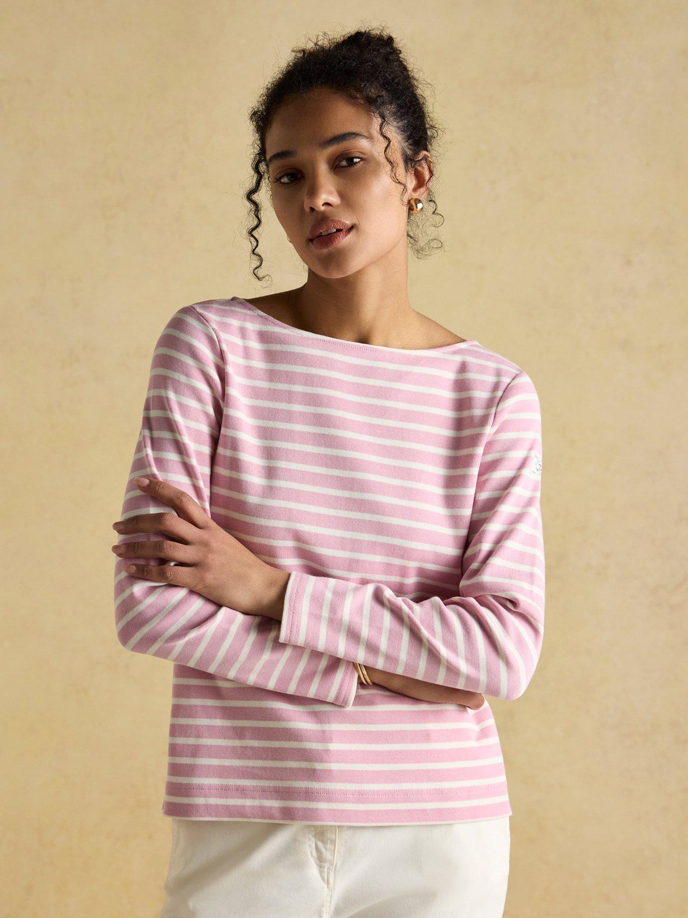 Joules Boat Neck Breton Stripe Top - Pink