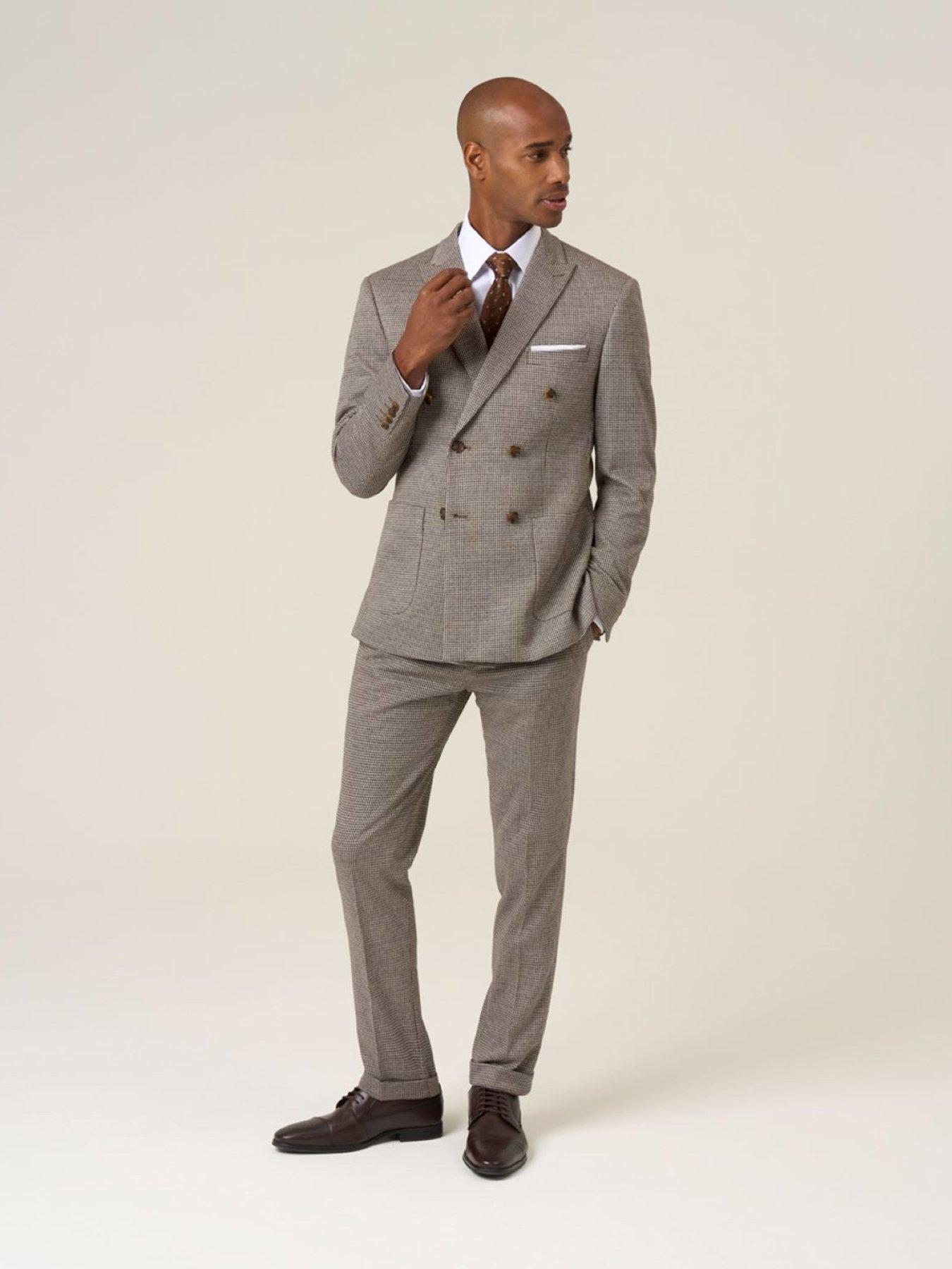 Image 3 of 6 of Skopes Double Breasted Cannon Houndstooth Suit Jacket - Brown