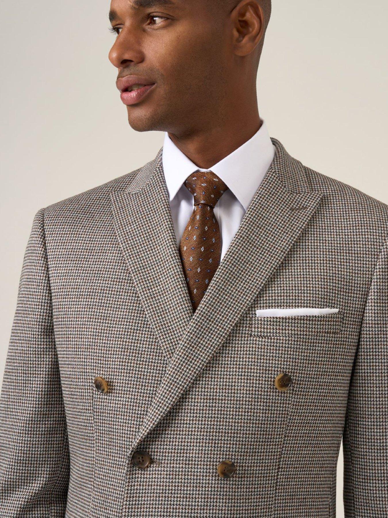 Image 4 of 6 of Skopes Double Breasted Cannon Houndstooth Suit Jacket - Brown