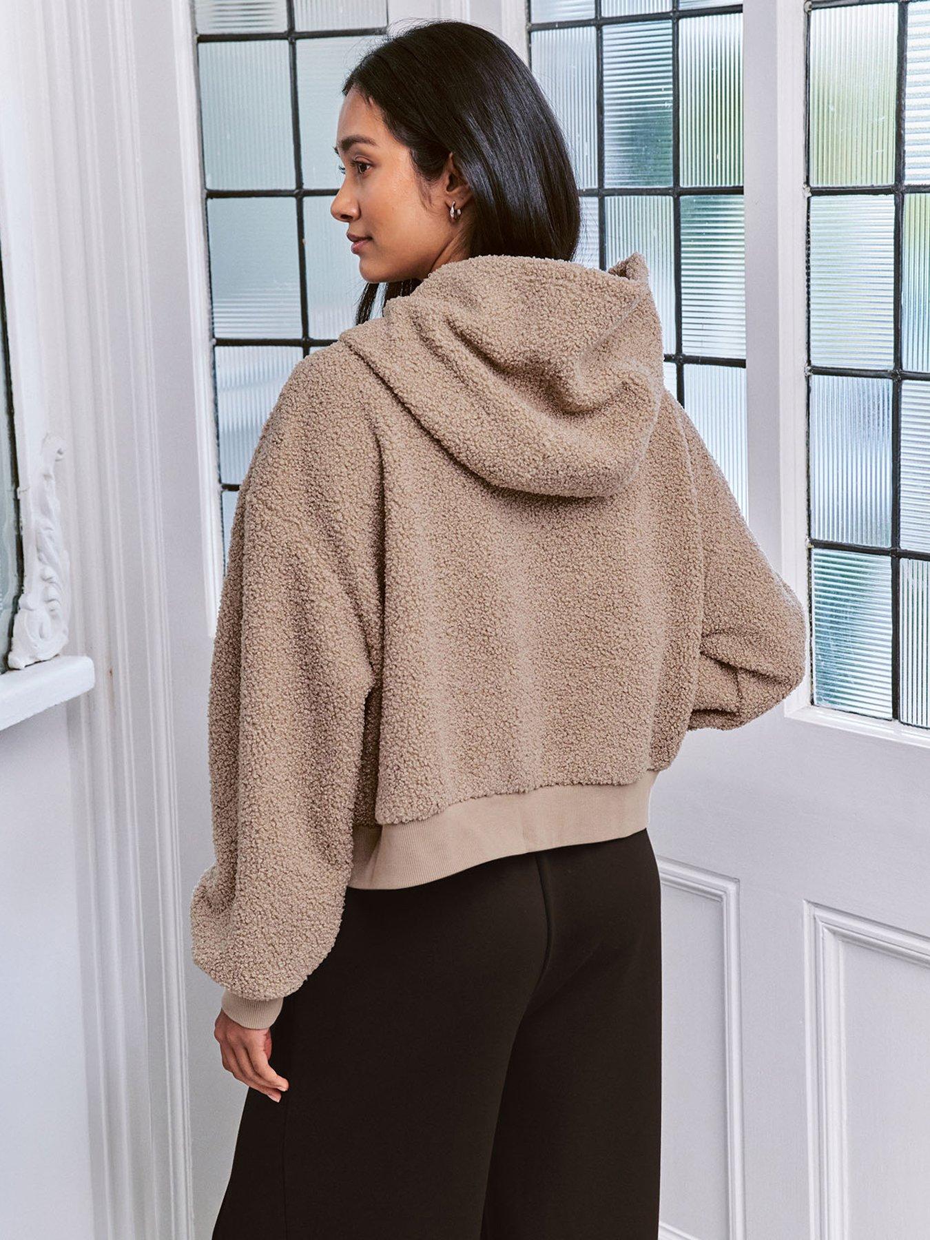 chelsea-peers-boucle-fleece-zip-through-hoodie-brownstillFront