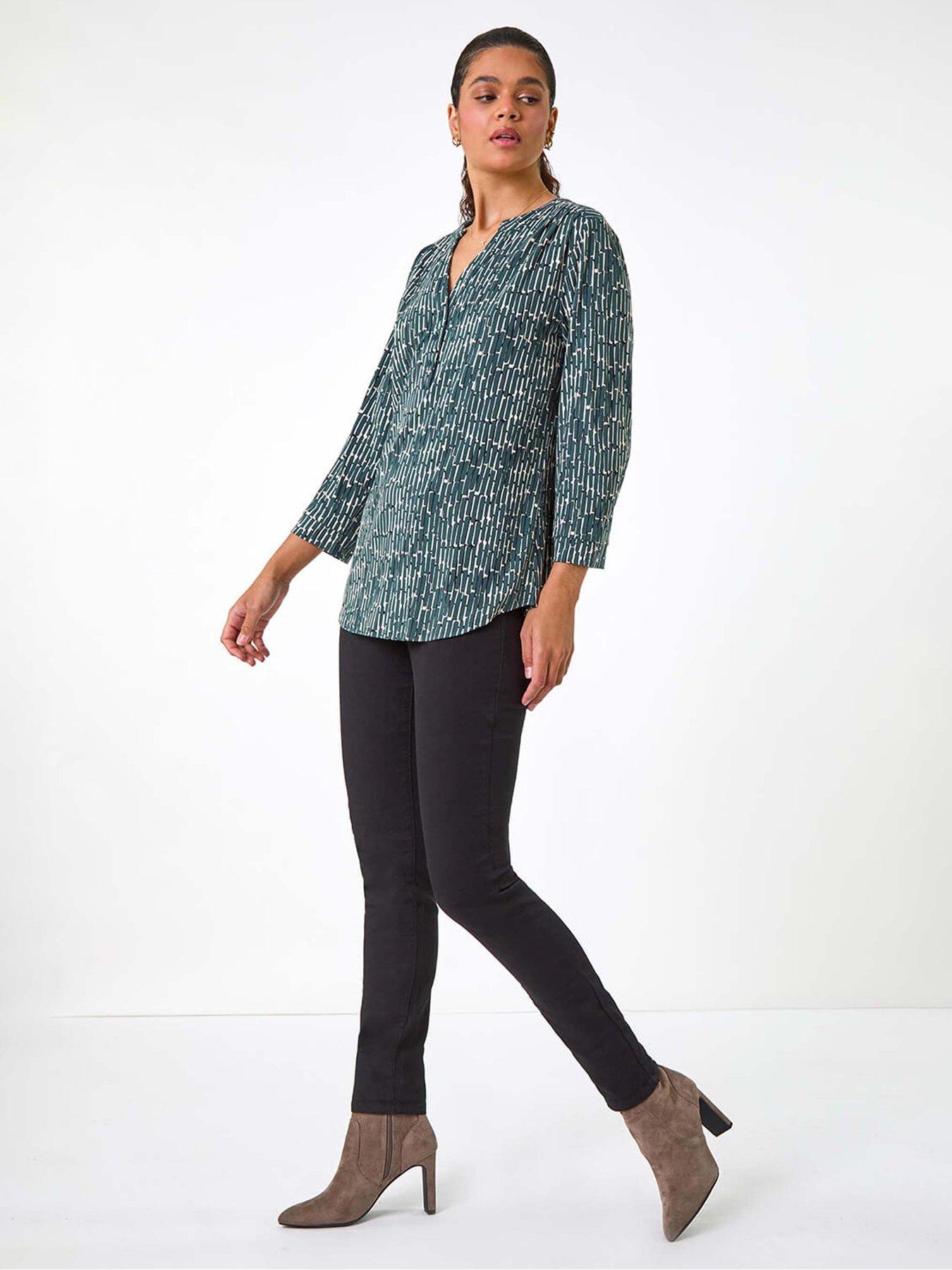 roman-textured-abstract-print-v-neck-stretch-shirt-khakiback