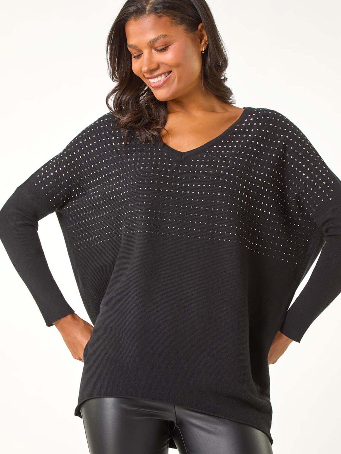 Roman Relaxed Hotfix V-neck Knitted Jumper - Black