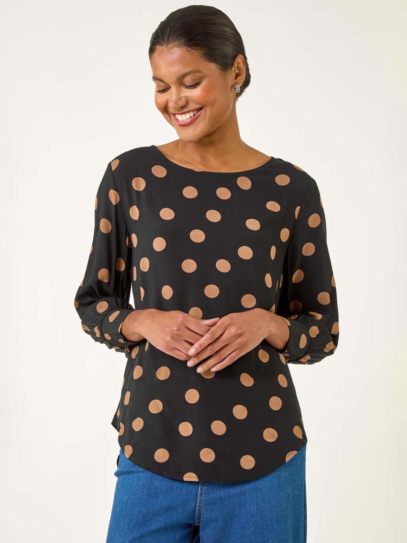 Roman Spot Print Tunic Top - Black