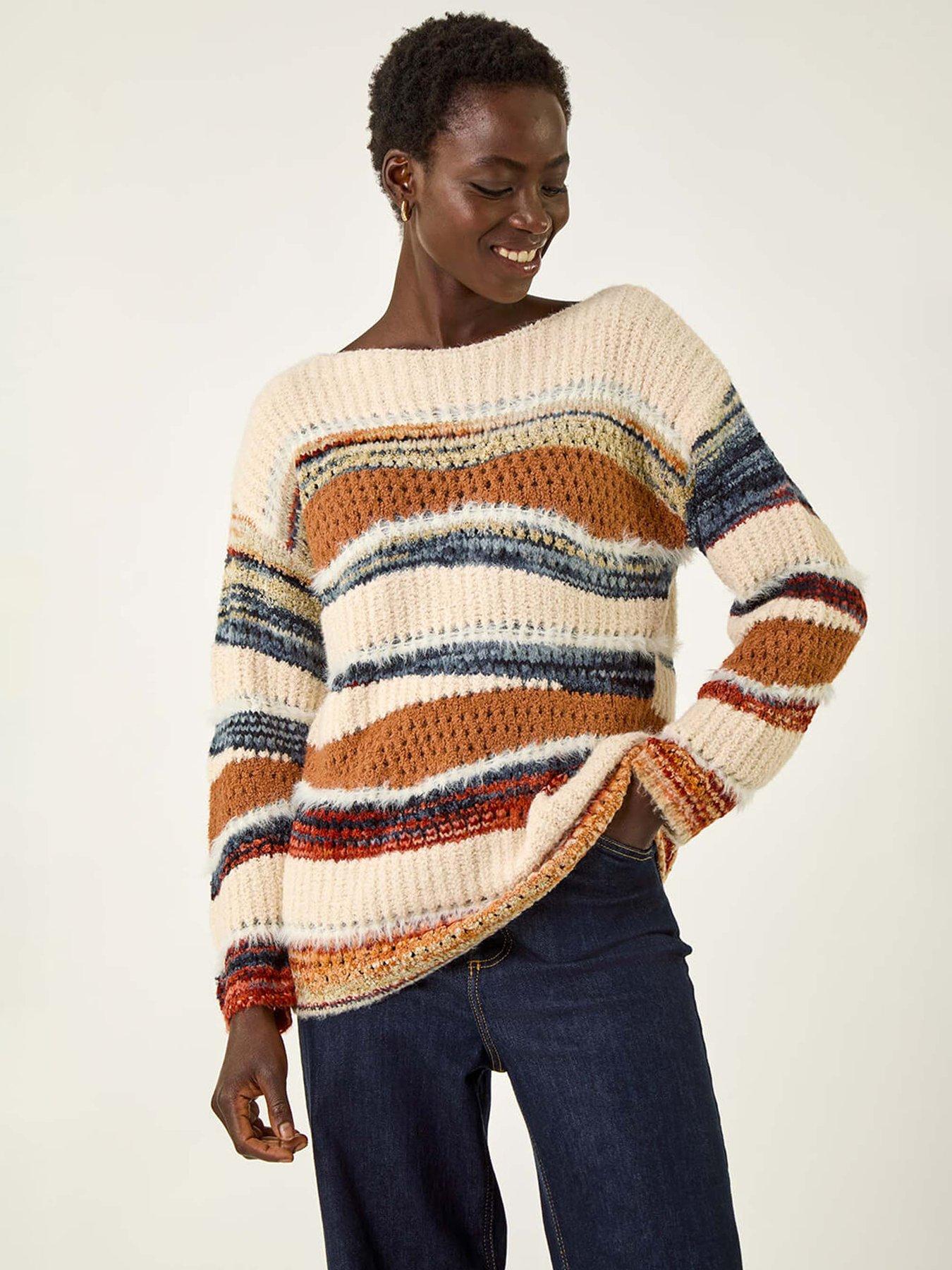 Roman Jacquard Crew Neck Knit Jumper - Brown