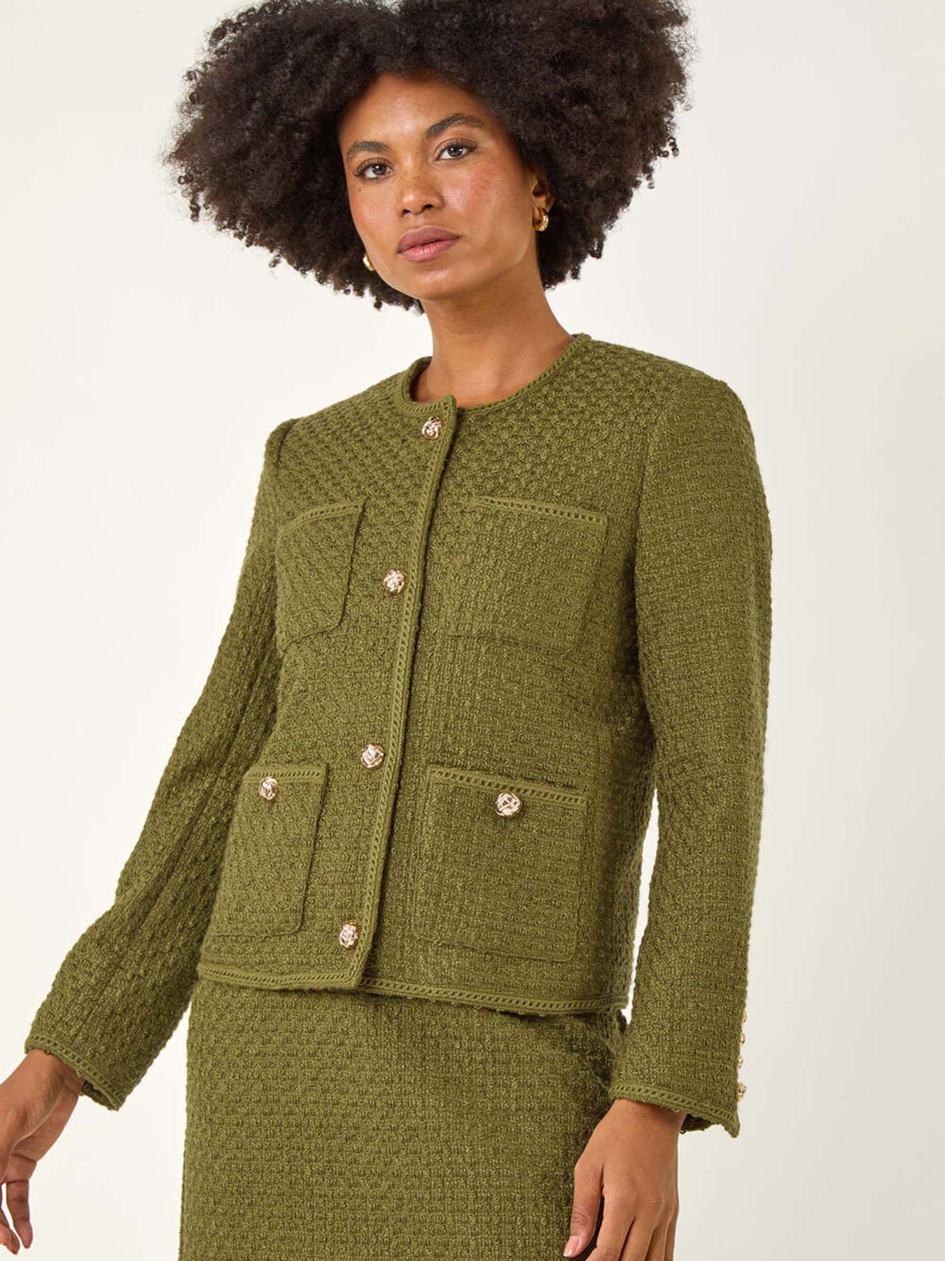 roman-collarless-boucle-button-jacket-olive