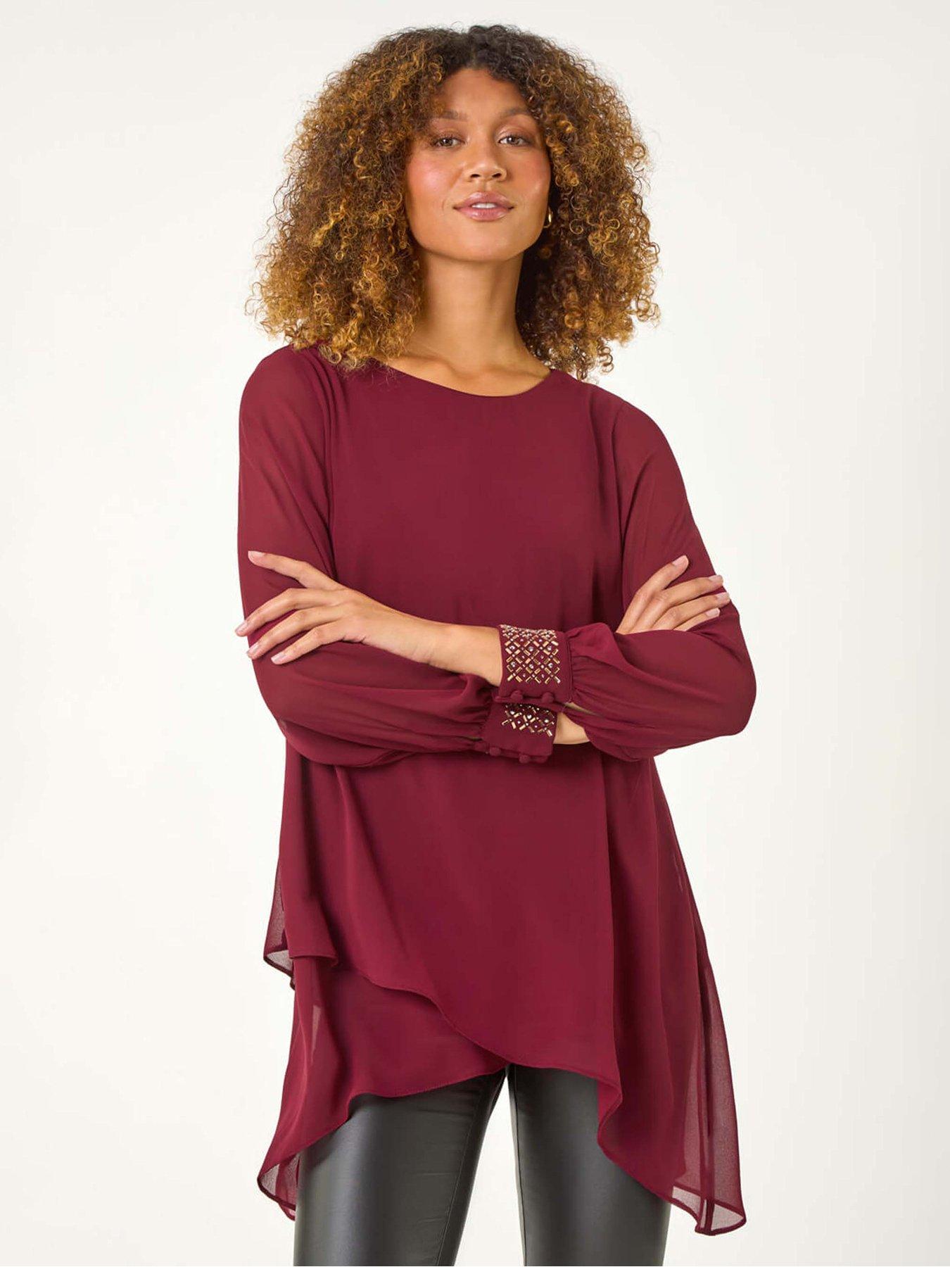 Roman Embellished Detail Layered Top - Wine
