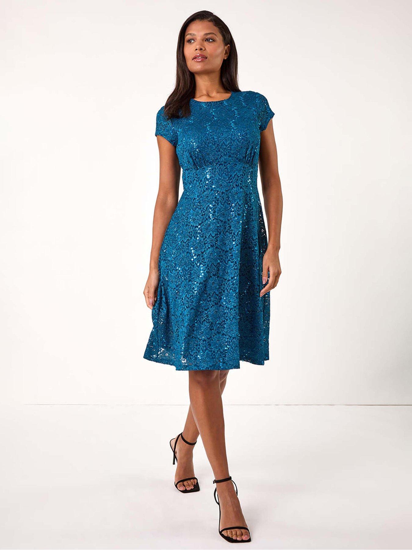 roman-sequin-fluted-hem-lace-stretch-dress-teal