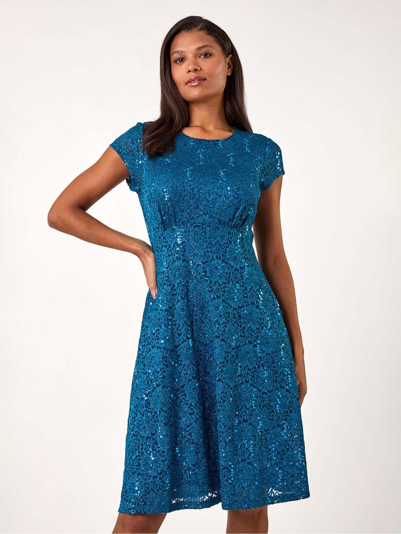 roman-sequin-fluted-hem-lace-stretch-dress-tealback