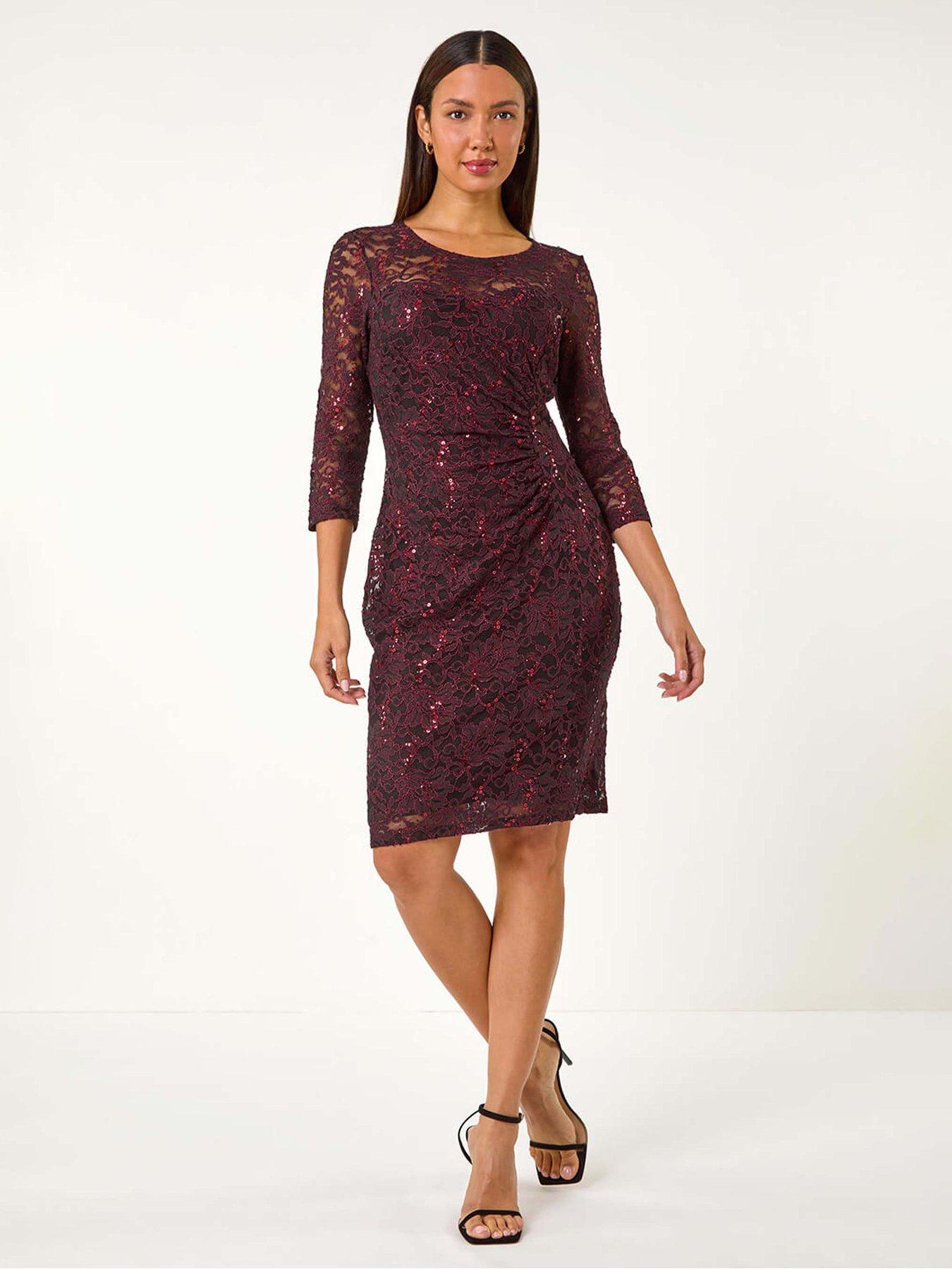 roman-sequin-lace-ruched-stretch-dress-winefront