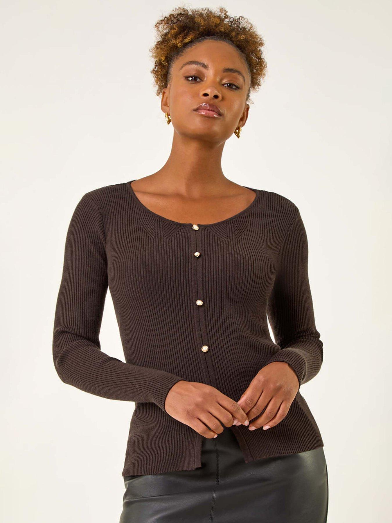 Image 1 of 5 of Roman Pearl Ribbed Knit Jumper - Chocolate