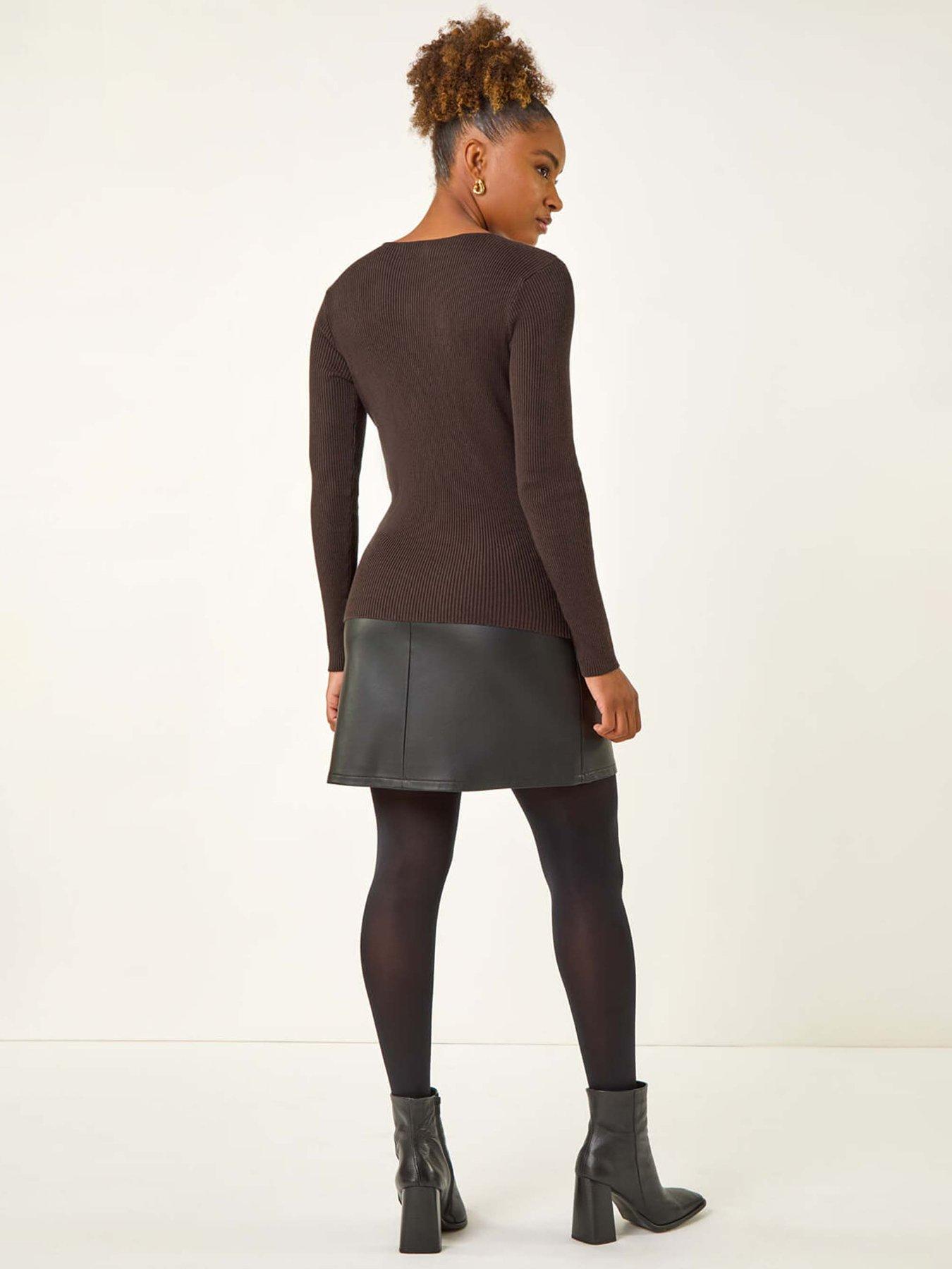 Image 2 of 5 of Roman Pearl Ribbed Knit Jumper - Chocolate