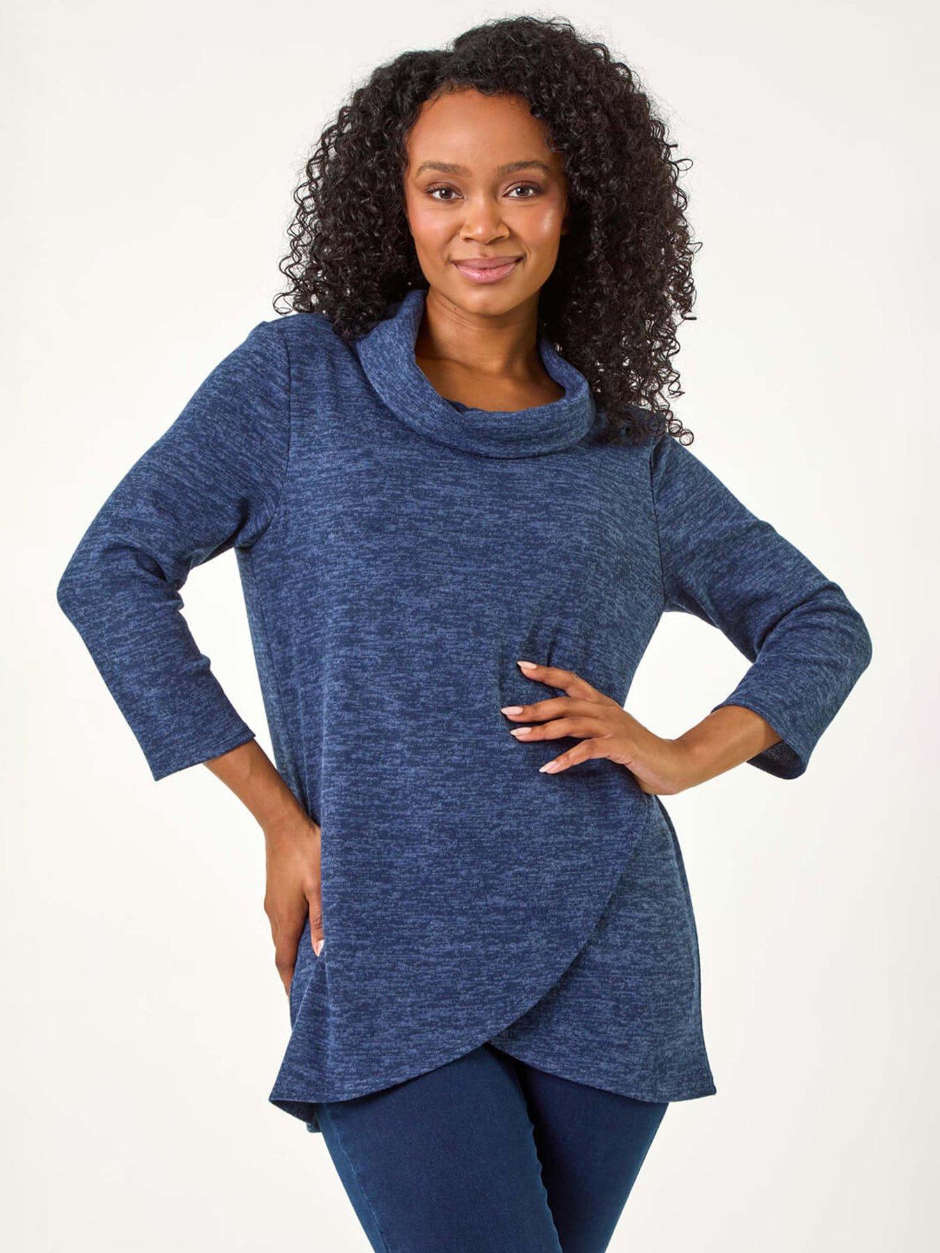 Roman Petite Brushed Knit Wrapped Top - Navy