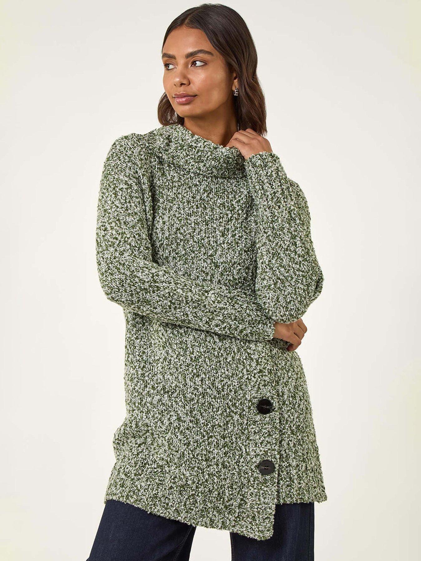 Roman Roll Neck Button Detail Jumper - Green