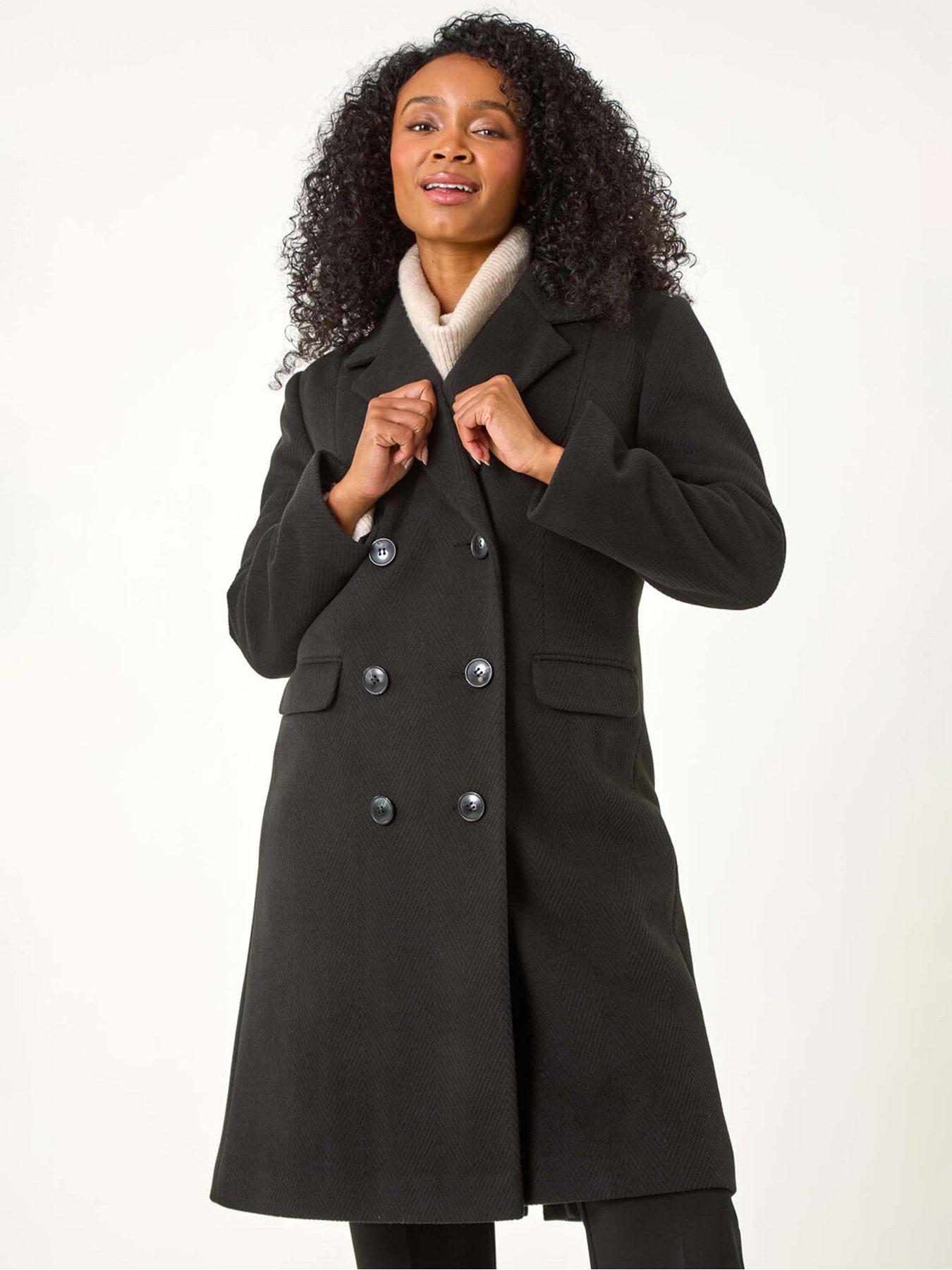 Image 1 of 5 of Roman Petite Double Breasted Coat - Black