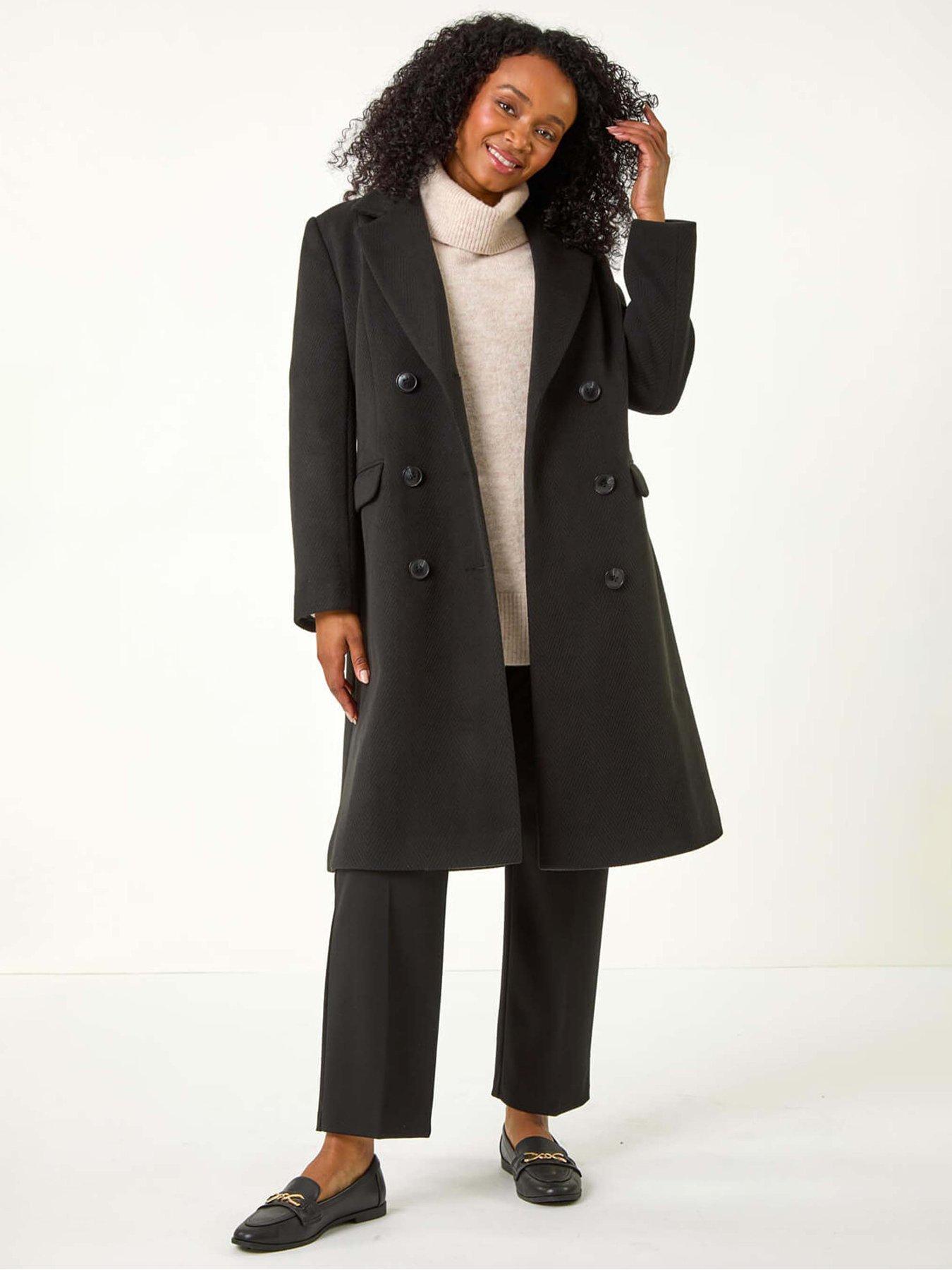 Image 3 of 5 of Roman Petite Double Breasted Coat - Black