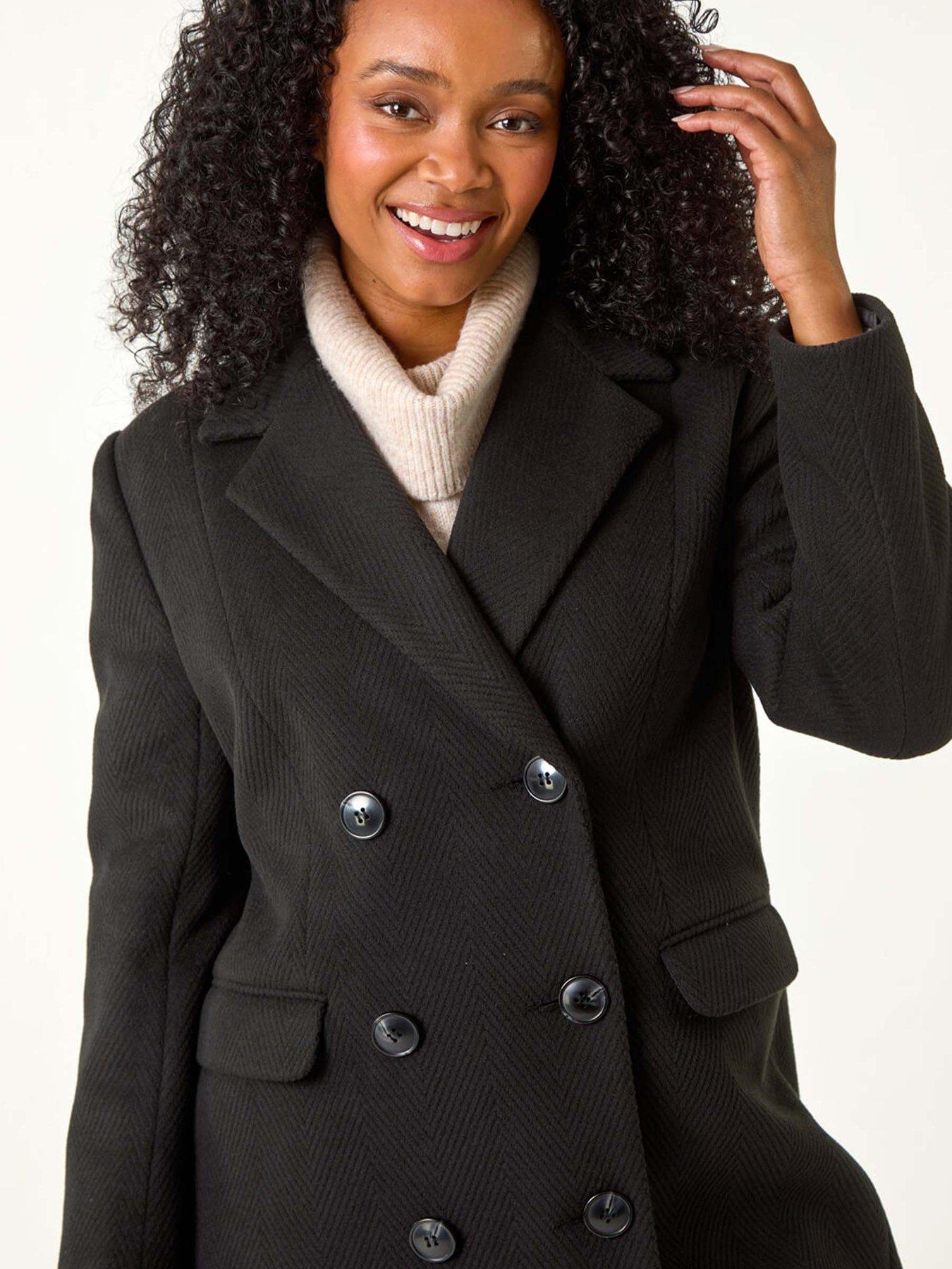Image 4 of 5 of Roman Petite Double Breasted Coat - Black