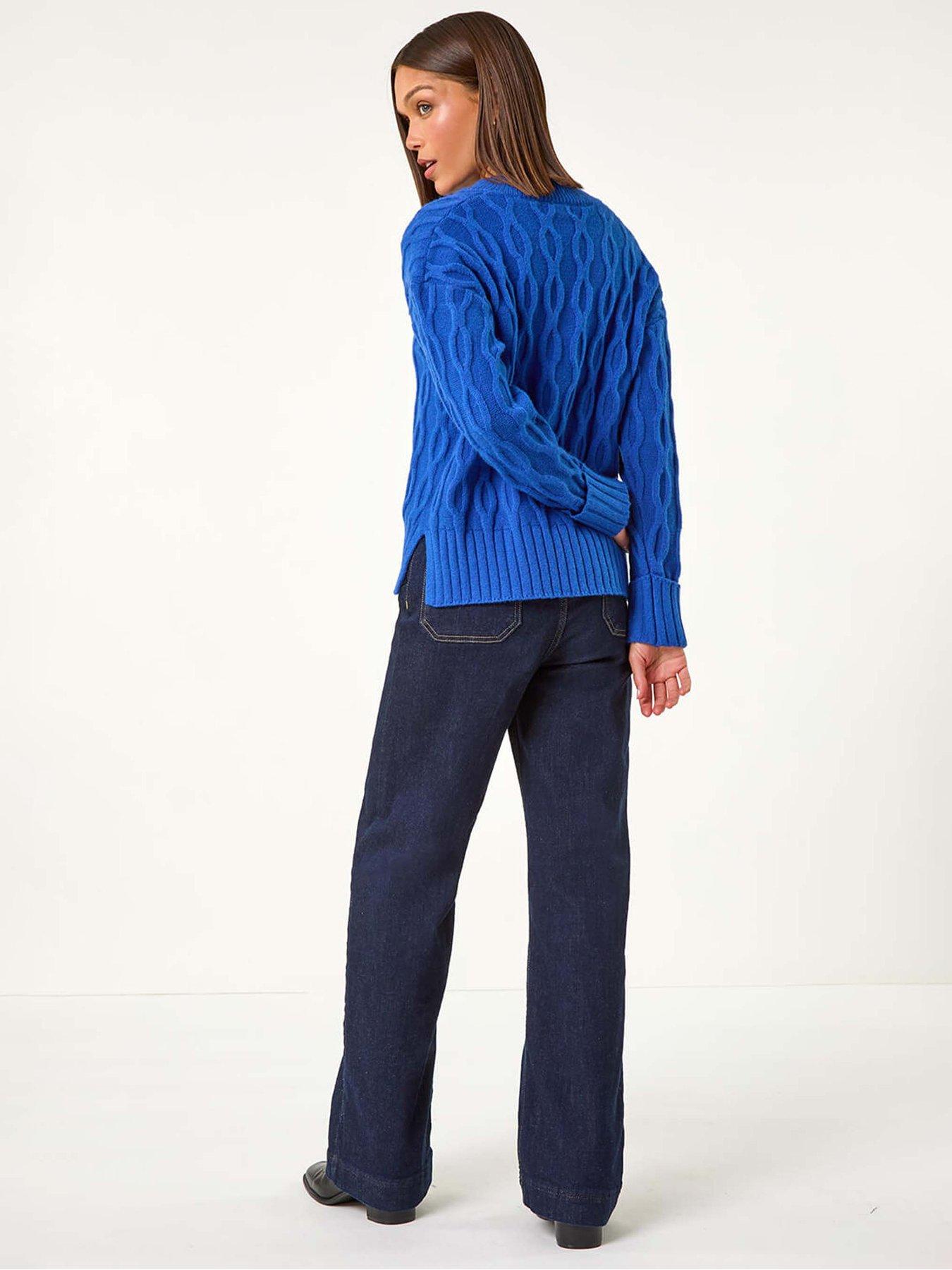 roman-v-neck-cable-knit-jumper-royal-bluestillFront