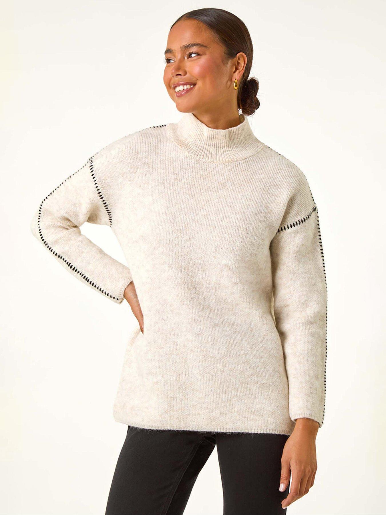 Roman Petite Contrast Stitch Knit Jumper - Natural
