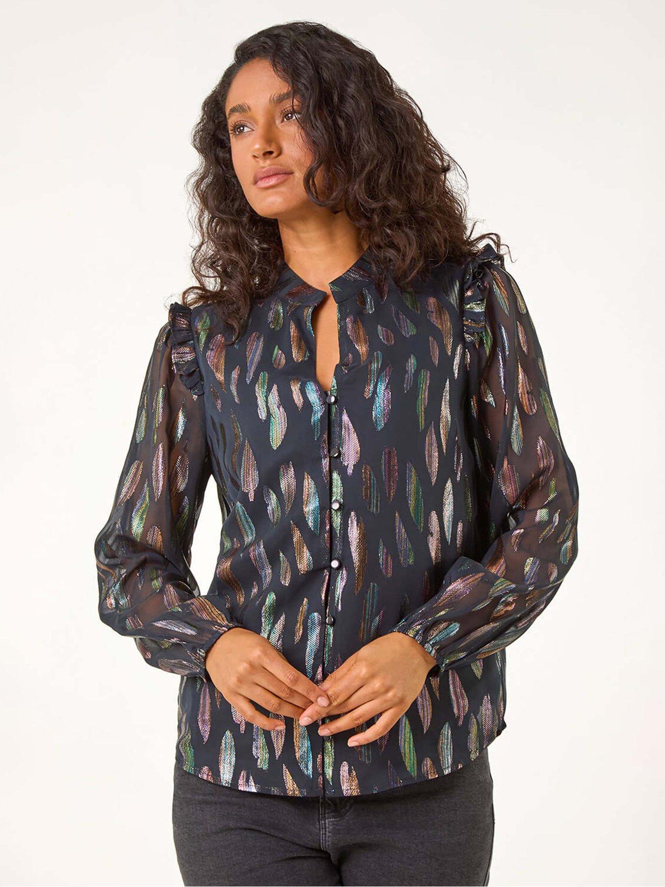 roman-dusk-foil-print-tie-front-neck-top-black