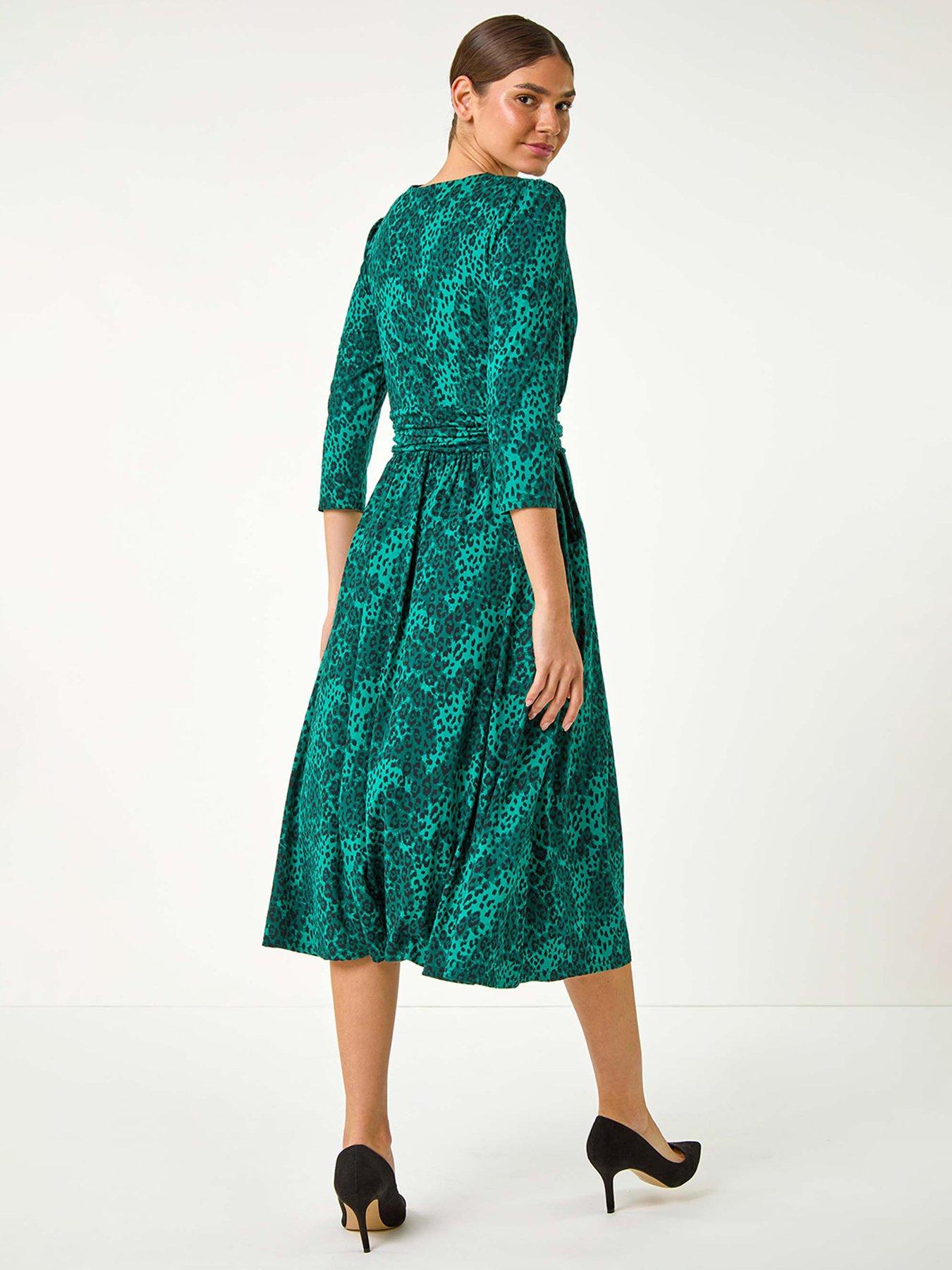 roman-animal-print-mock-wrap-midi-dress-greenstillFront