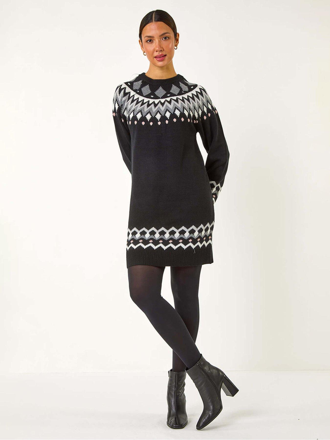 roman-geometric-print-knitted-shift-dress-blackfront