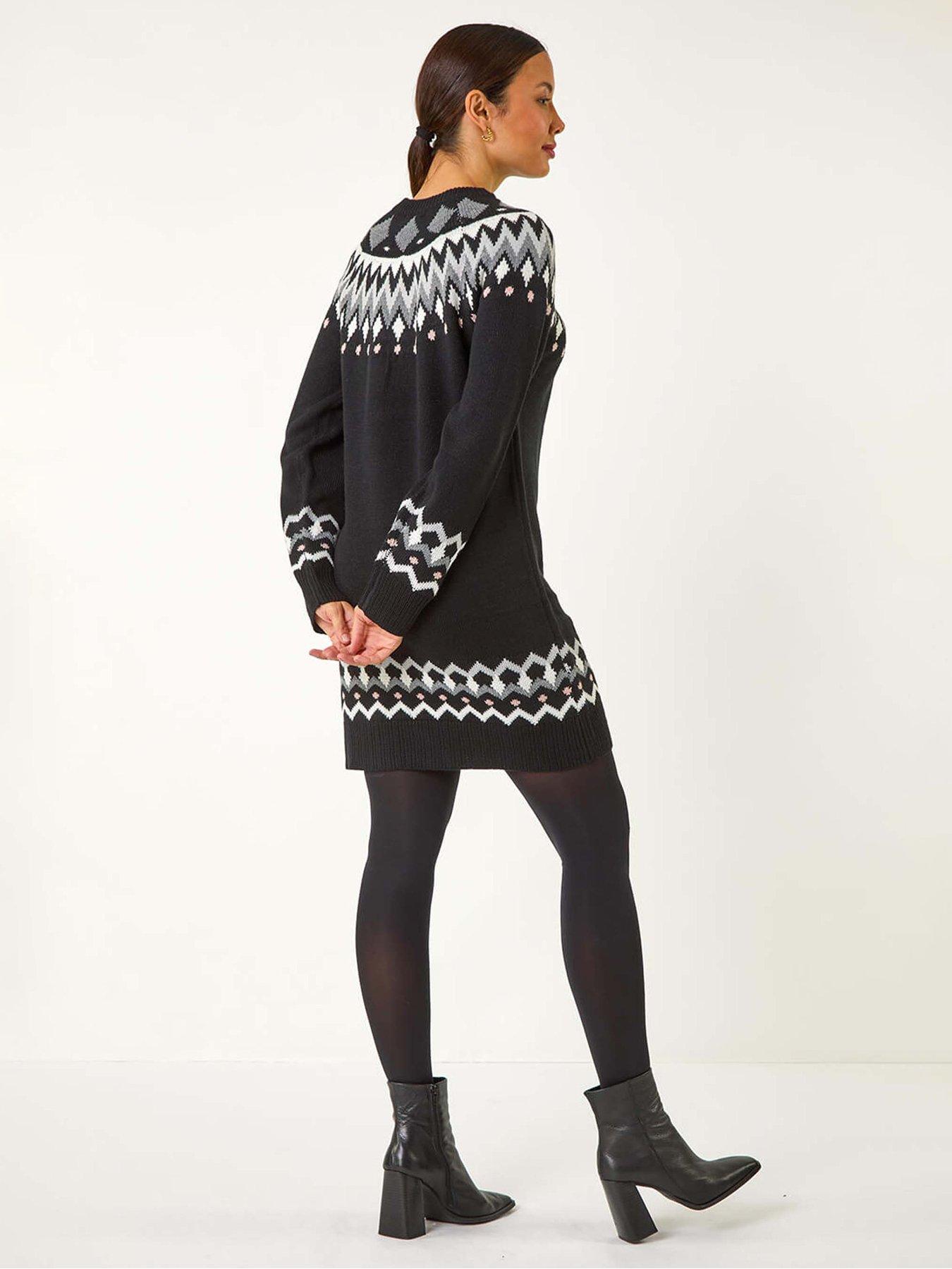 roman-geometric-print-knitted-shift-dress-blackstillFront