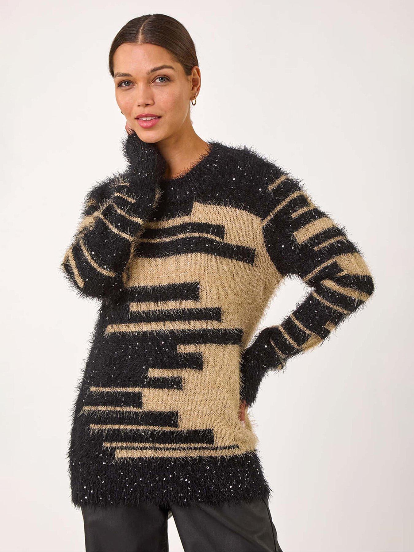 roman-fluffy-cut-stripe-knit-jumper-camel