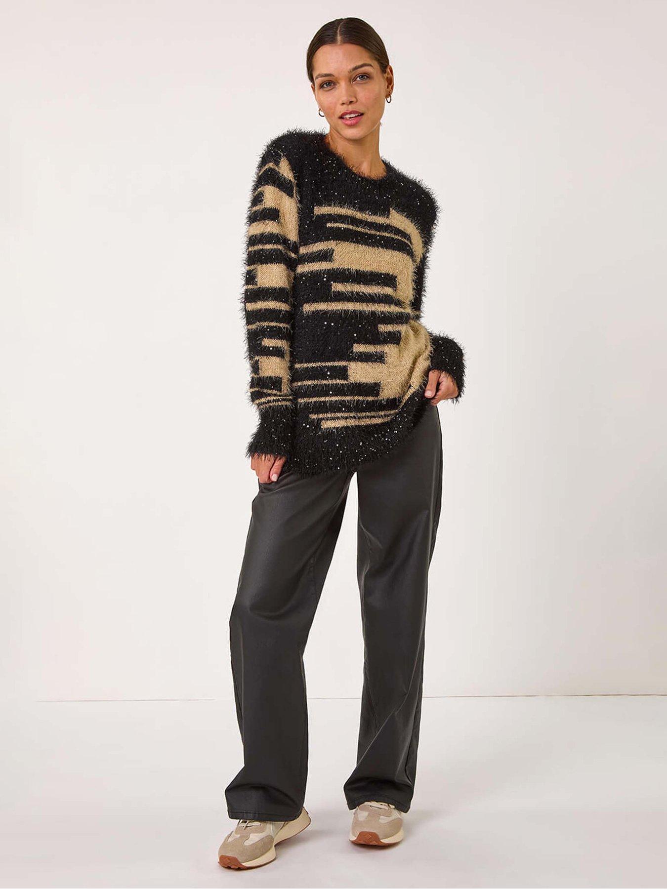 roman-fluffy-cut-stripe-knit-jumper-camelback