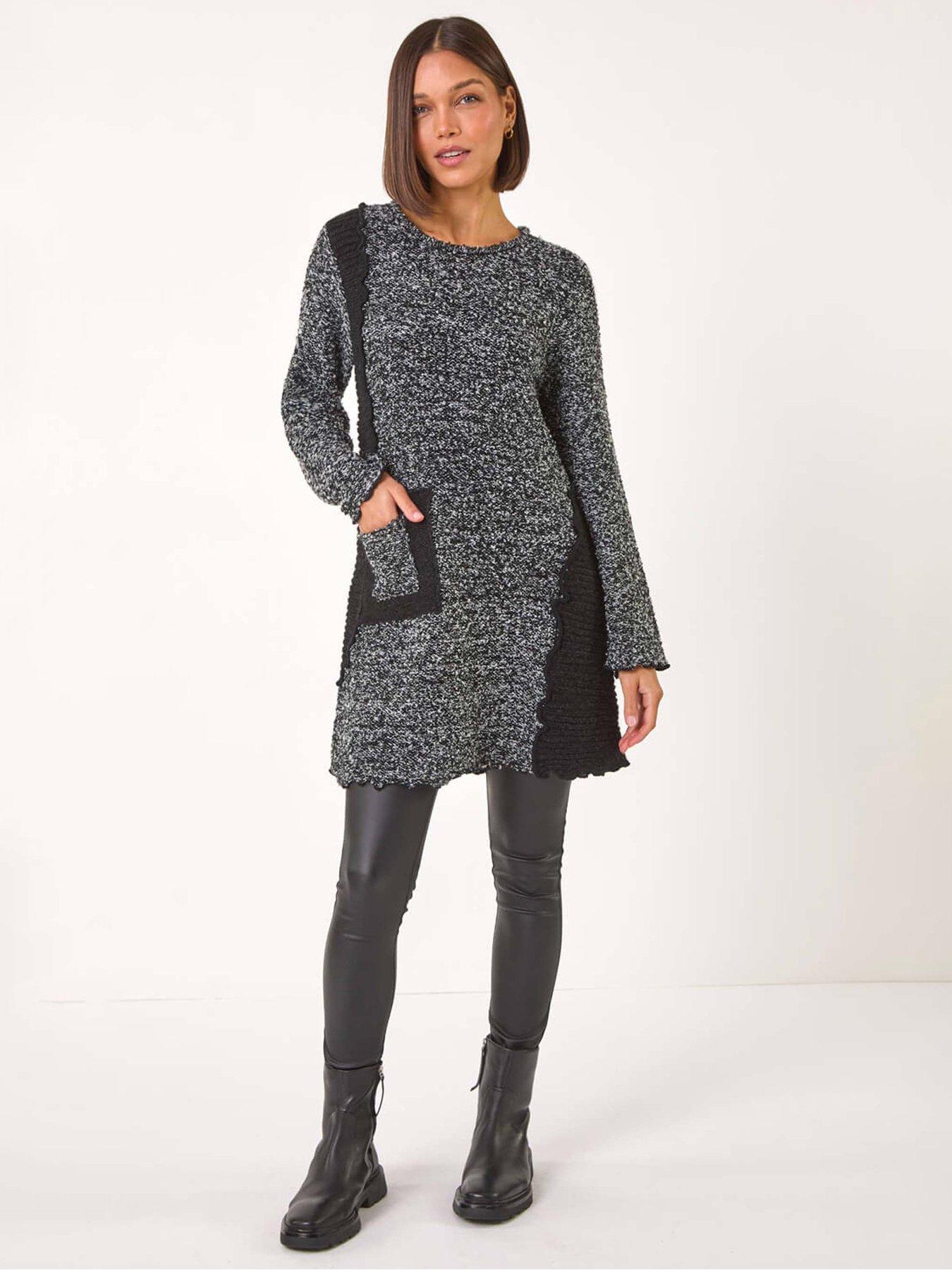 Roman Textured Pocket Detail Longline Jumper - Charcoal