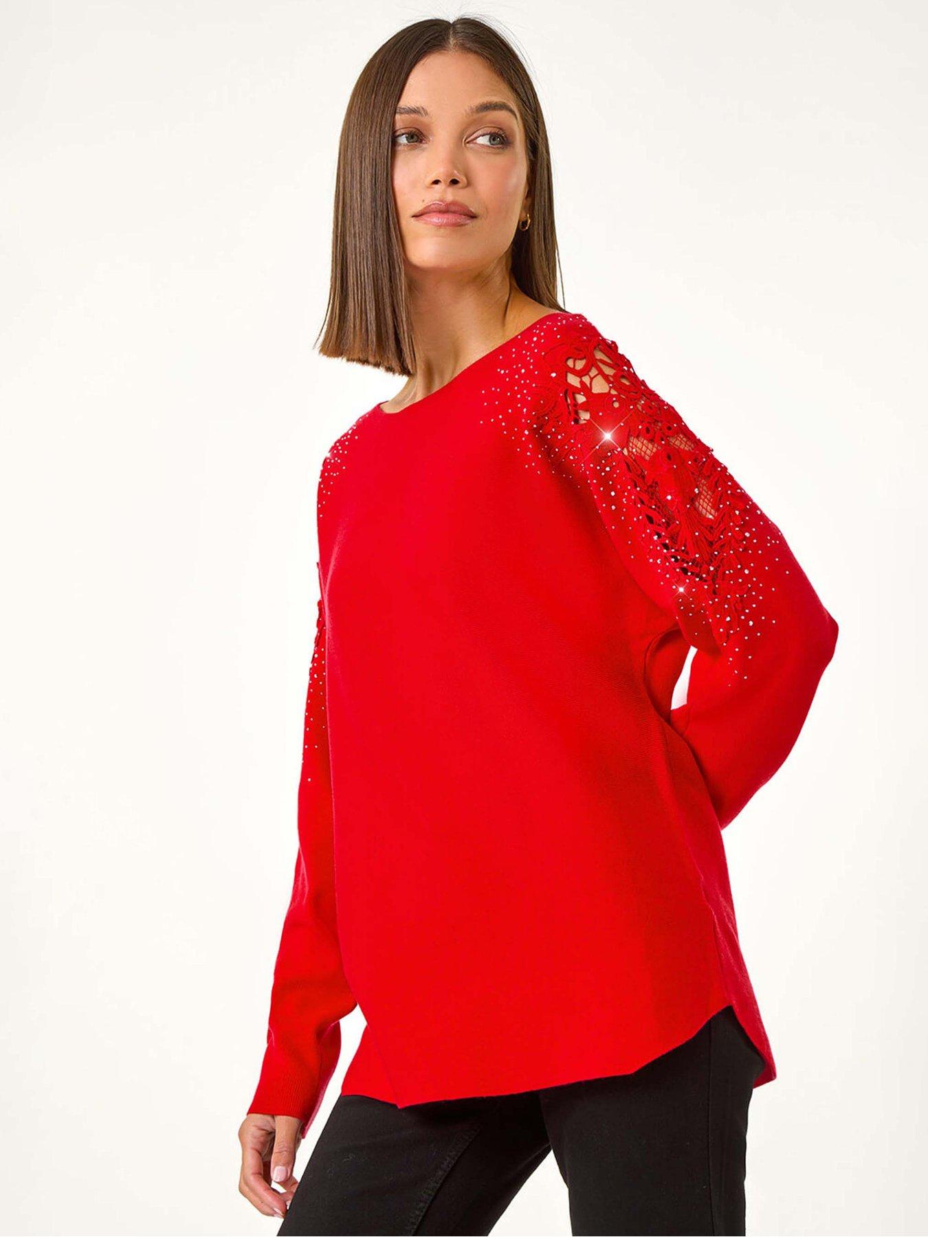 roman-diamante-sleeve-knit-jumper-red