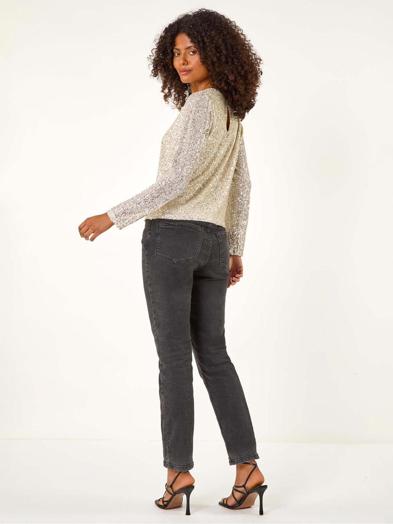Image 2 of 5 of Roman Sequin Long Sleeve Stretch Top - Champagne