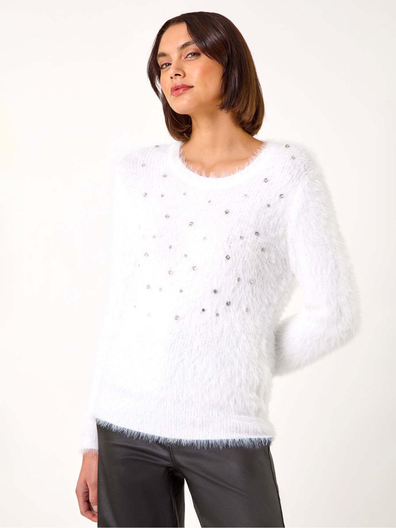 Roman Embellished Fluffy Knit Jumper - Ivory