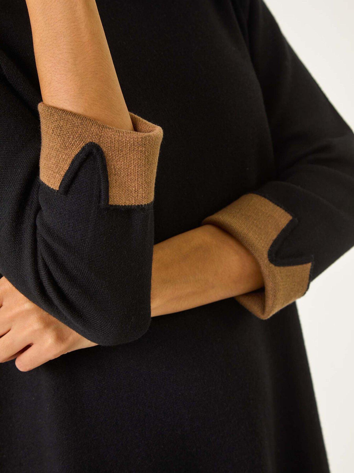 Image 5 of 5 of Roman Contrast Sleeve Knitted Shift Dress - Black