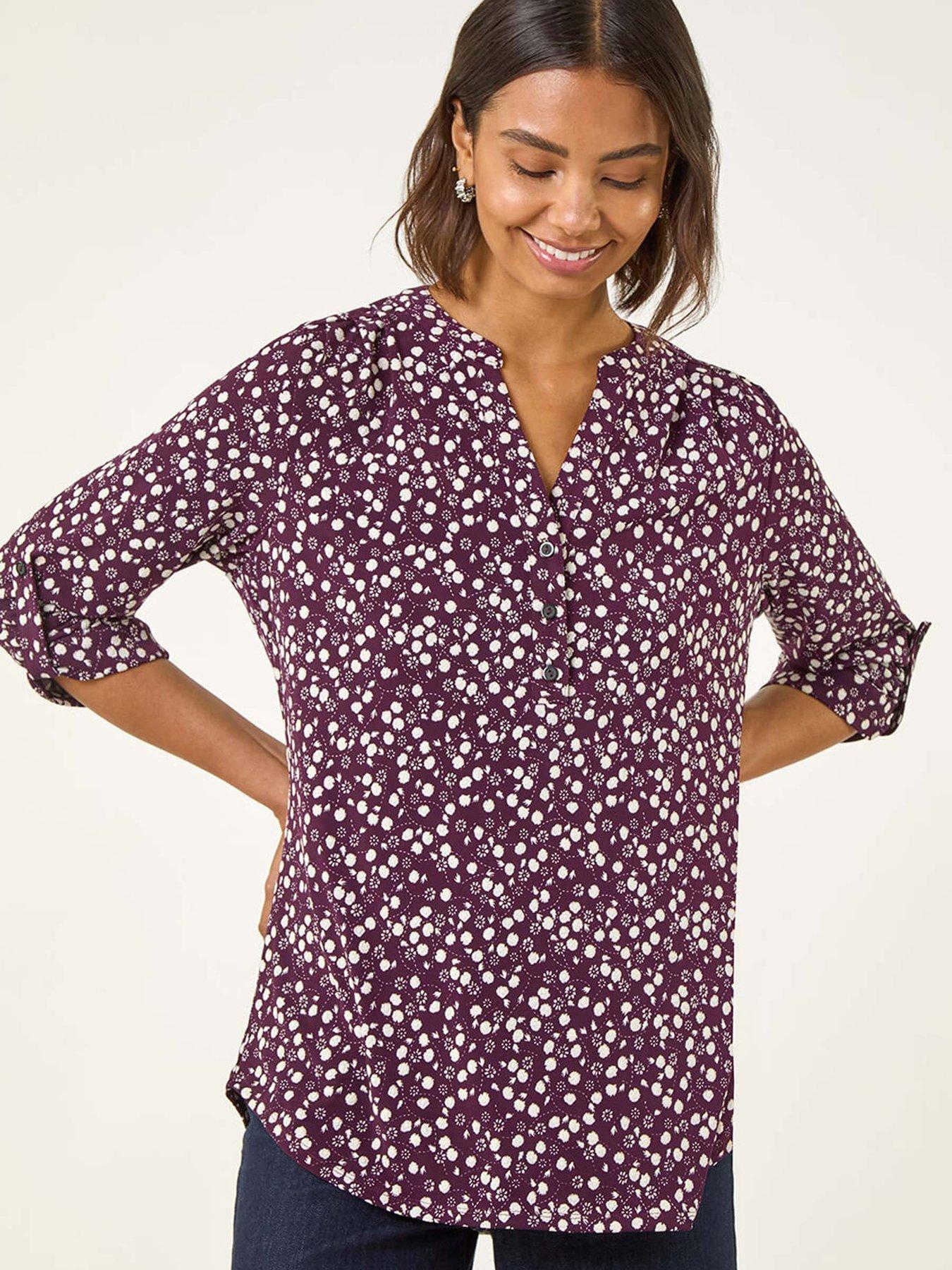 Roman Floral Puff Print Stretch Shirt - Plum
