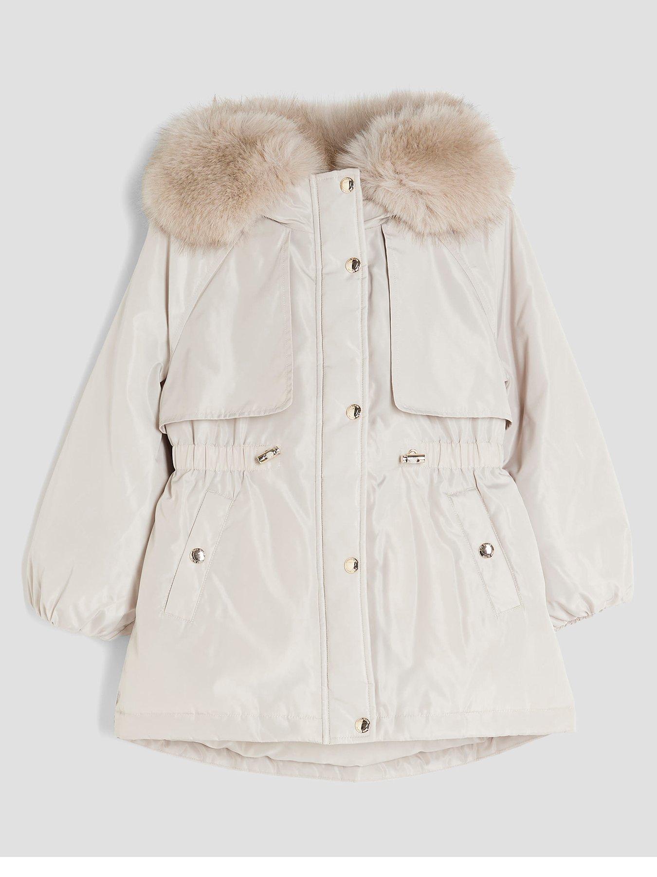 River Island Older Girls Faux Fur Hooded Coat - Beige