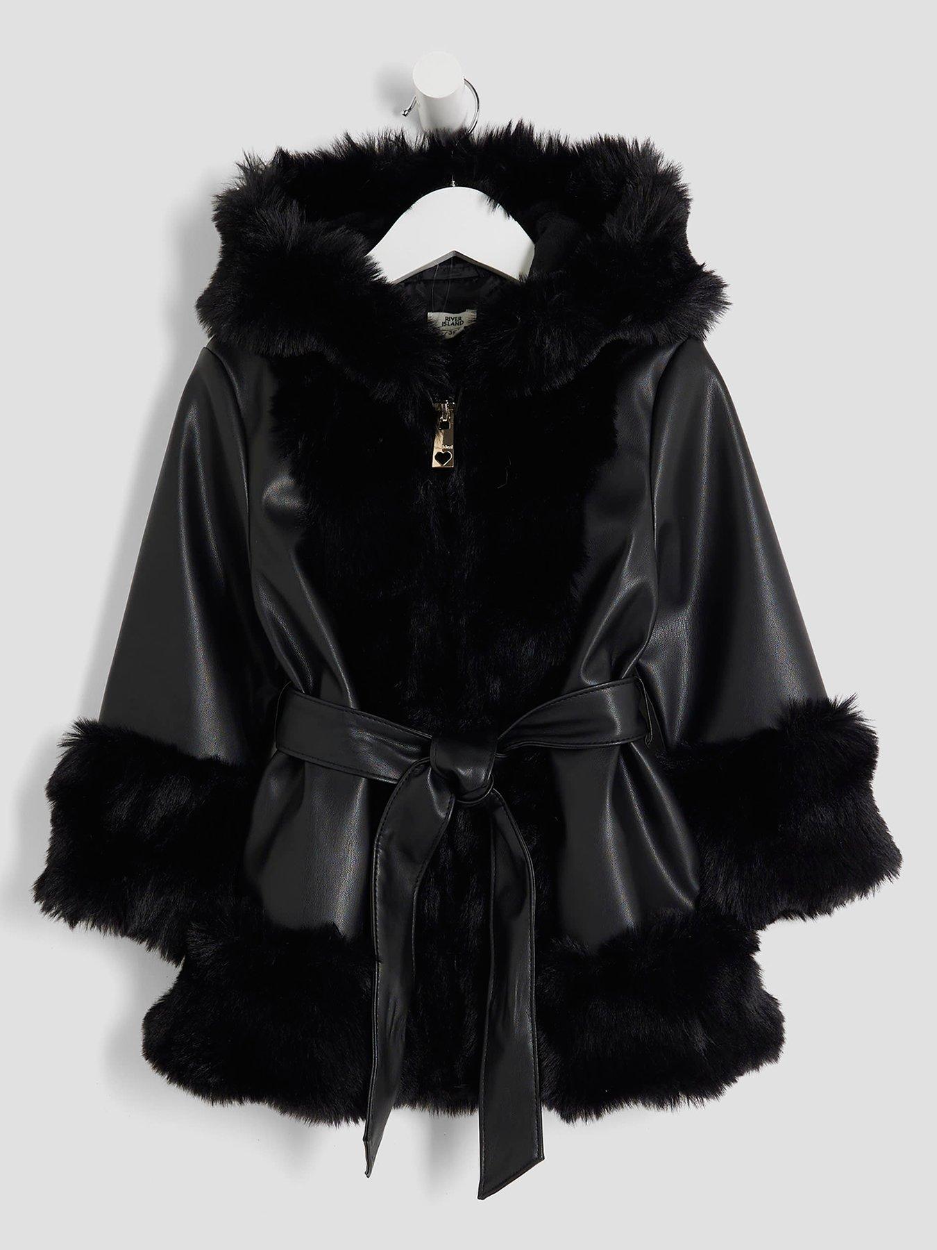 river-island-mini-girls-faux-fur-wrap-hooded-coat-black