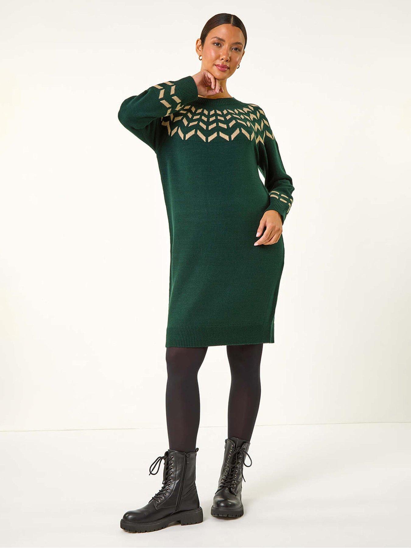 Roman Chevron Print Knit Dress - Forest