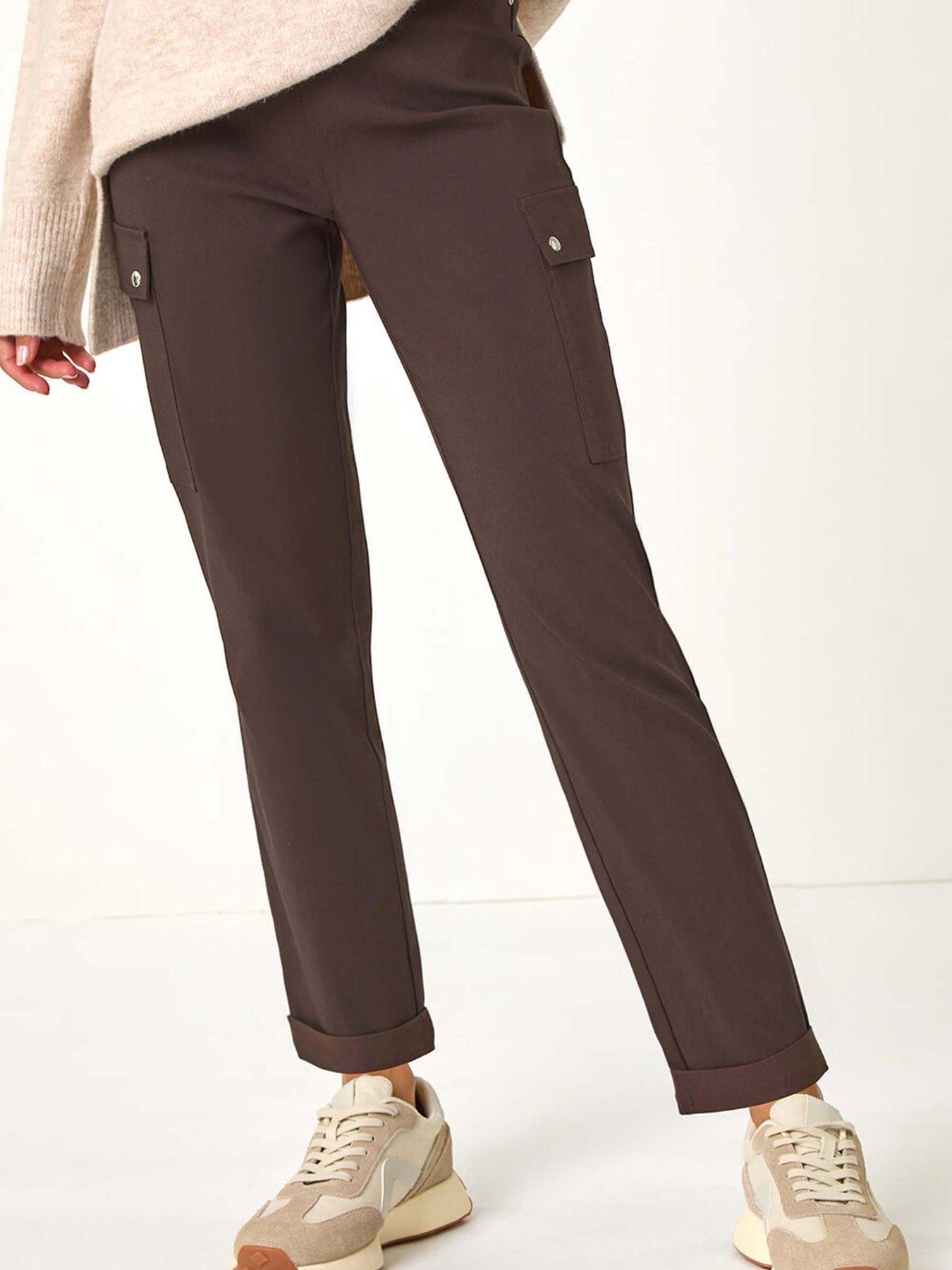 Roman Turn Up Stretch Cargo Trousers - Chocolate