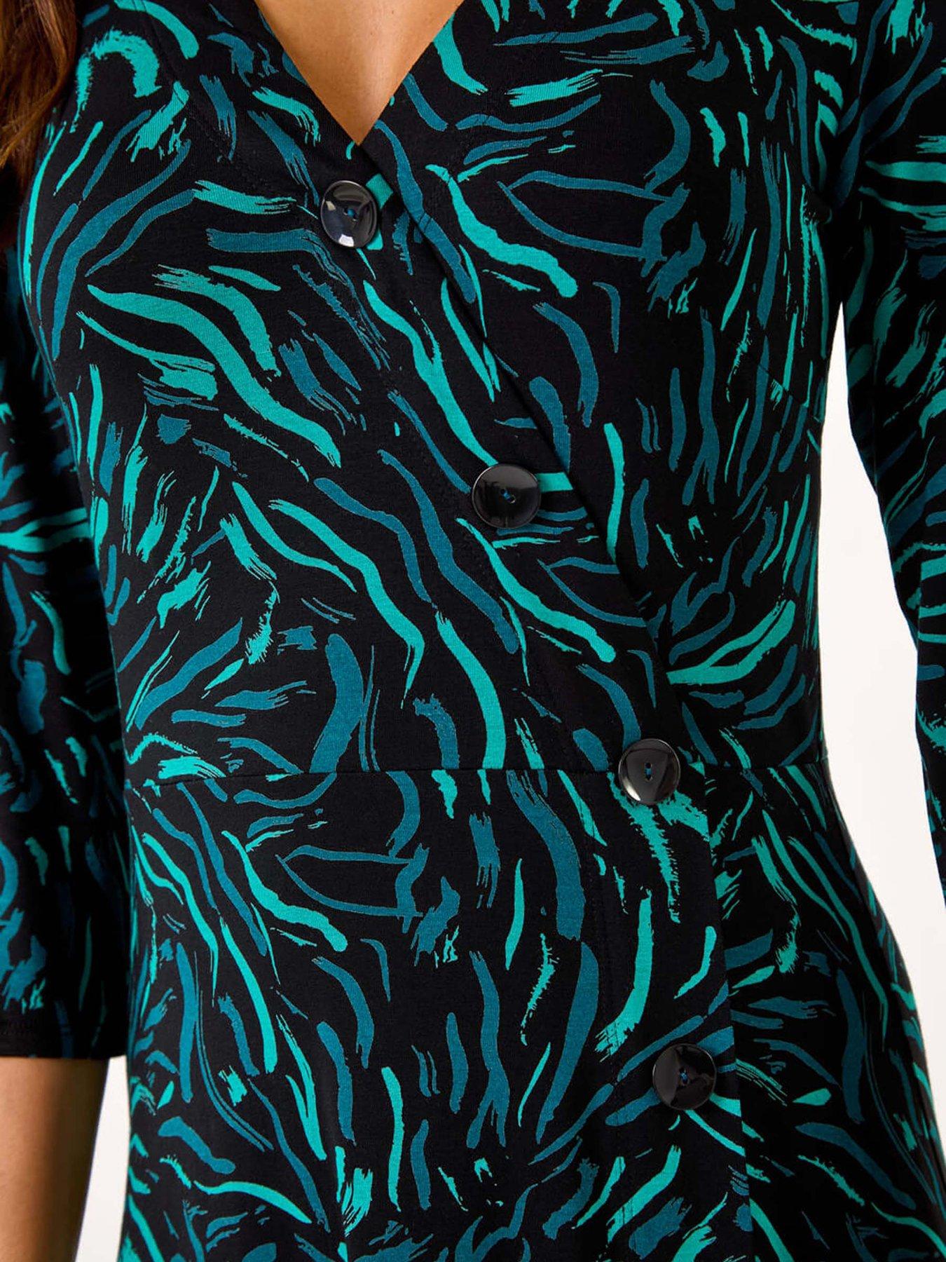 roman-wave-print-side-button-stretch-dress-tealdetail