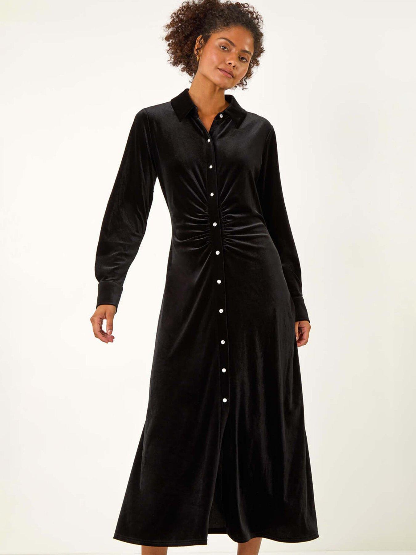roman-dusk-velvet-button-midi-shirt-dress-blackback