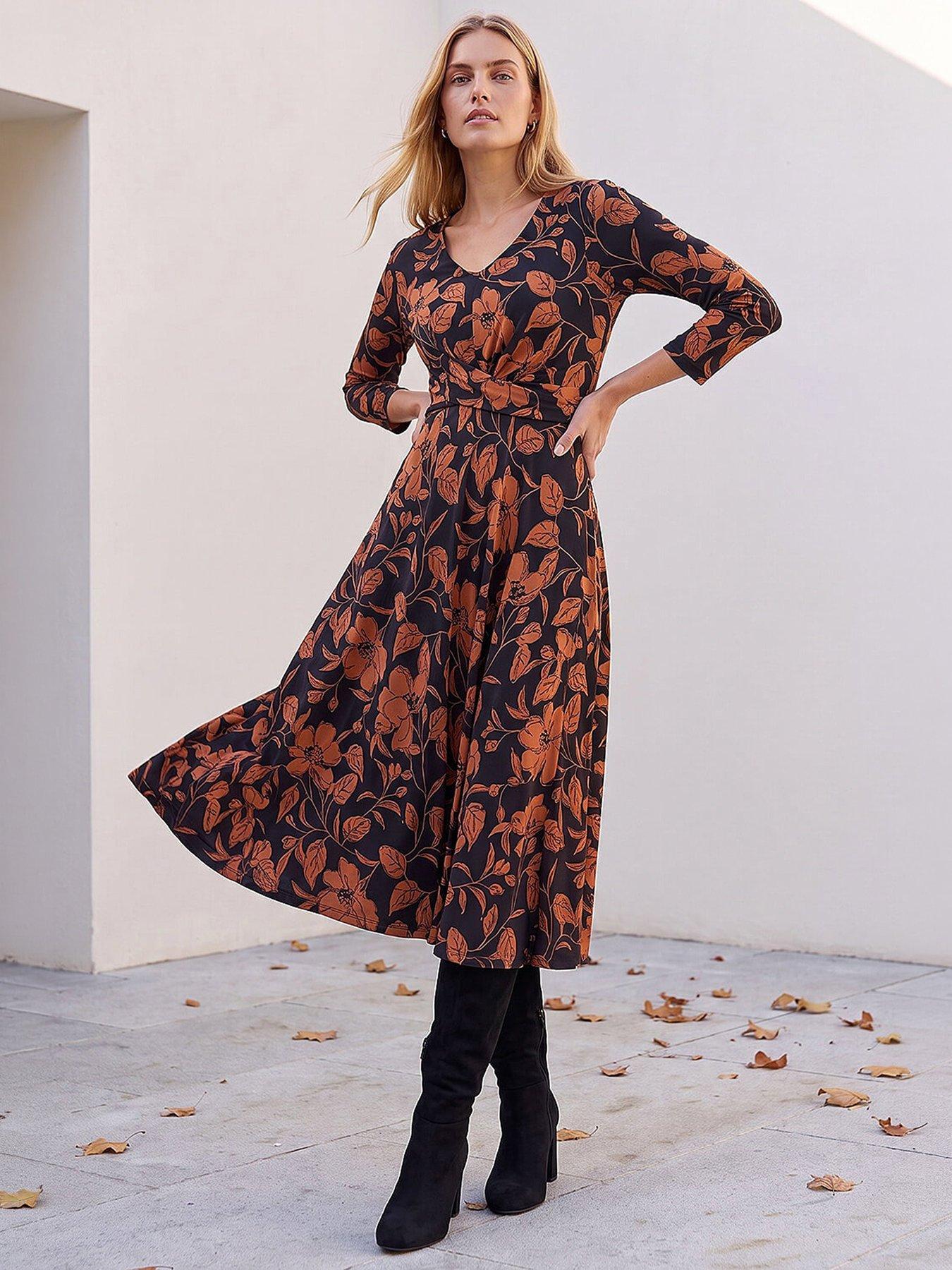 roman-leaf-print-wrap-midi-dress-tan