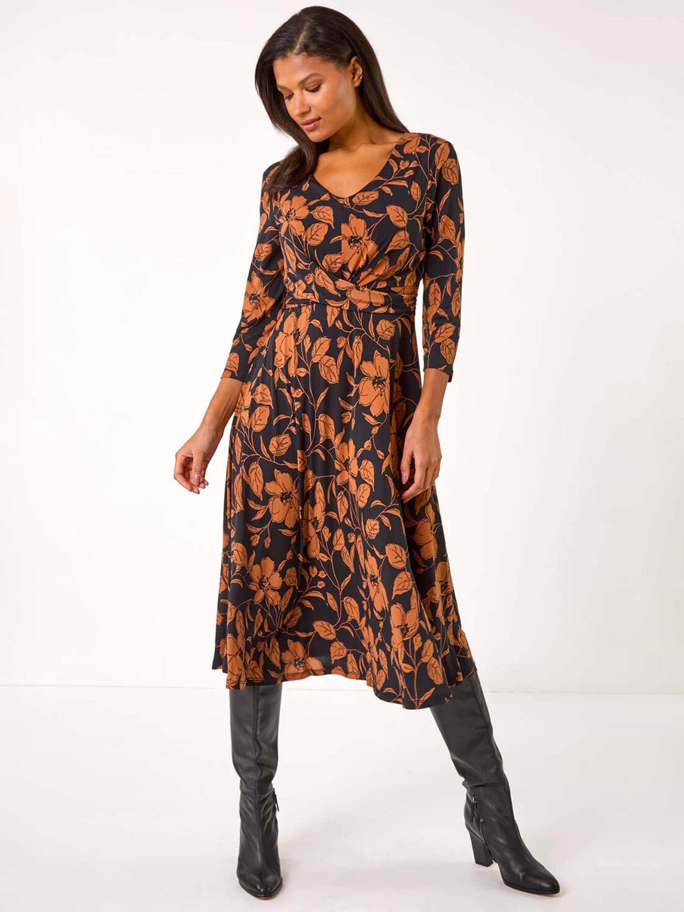 roman-leaf-print-wrap-midi-dress-tanfront