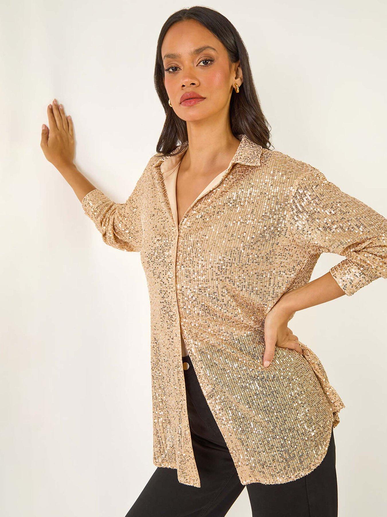roman-dusk-sequin-button-through-blouse-gold
