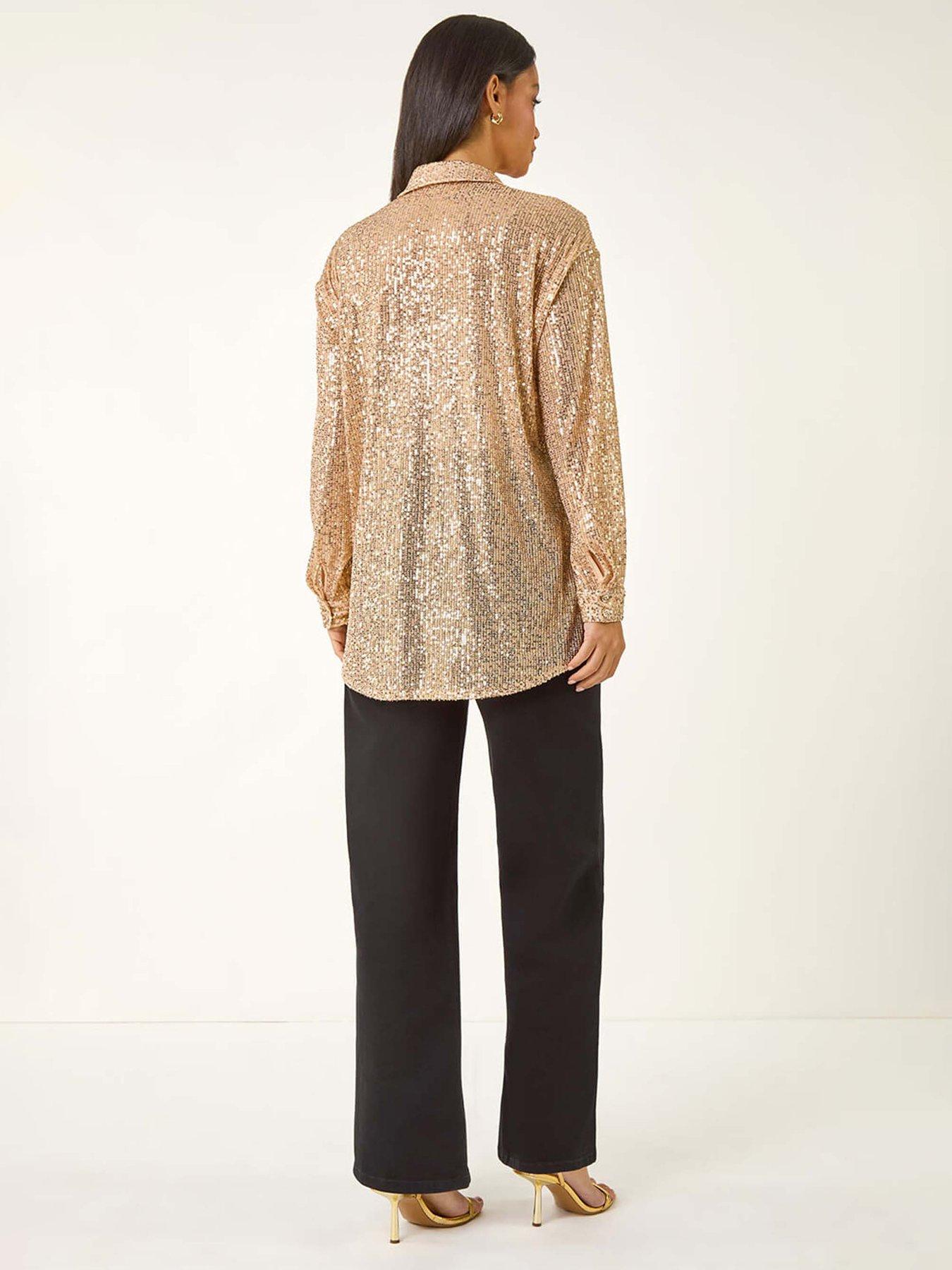 roman-dusk-sequin-button-through-blouse-goldstillFront