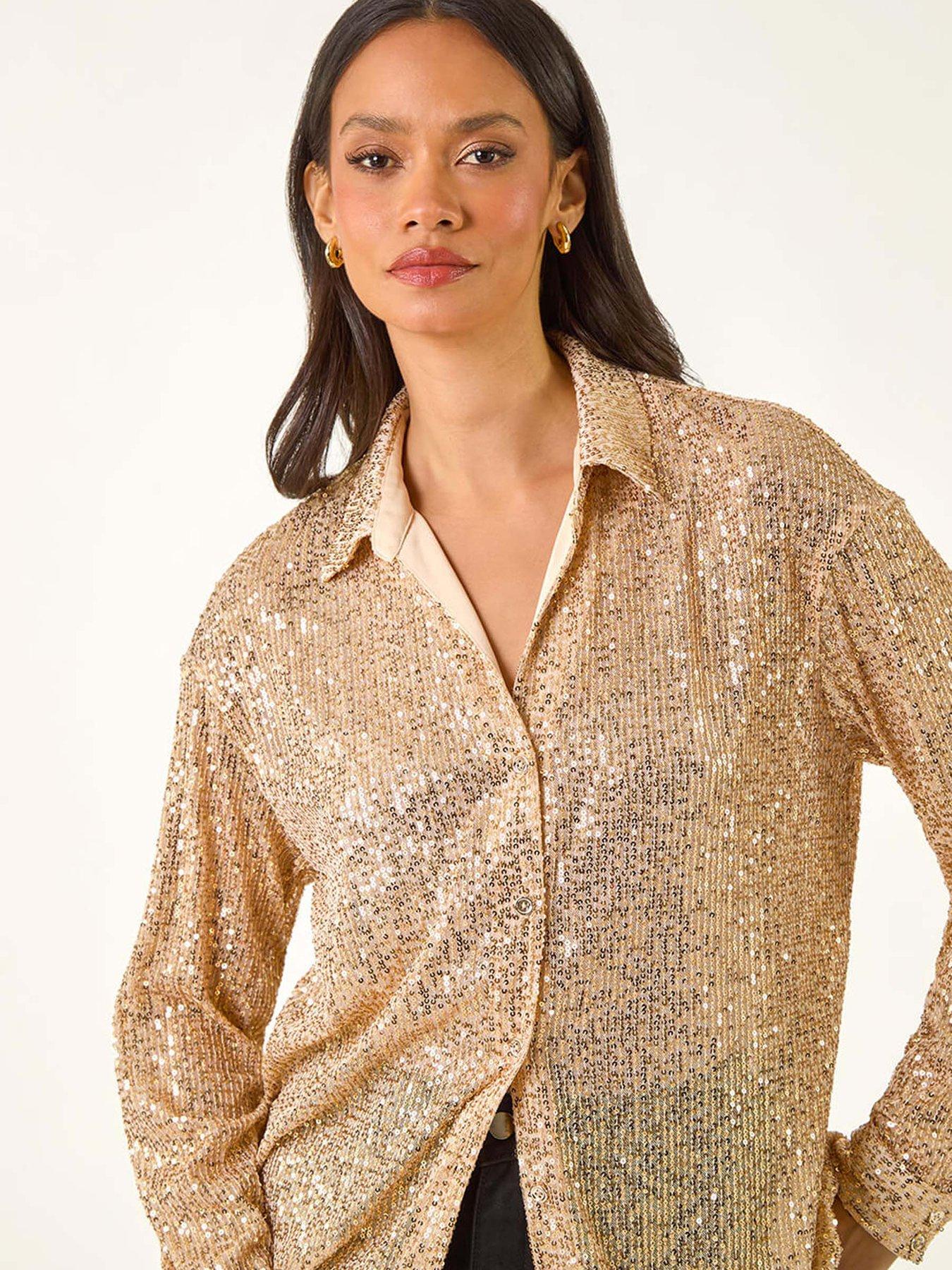 roman-dusk-sequin-button-through-blouse-goldoutfit