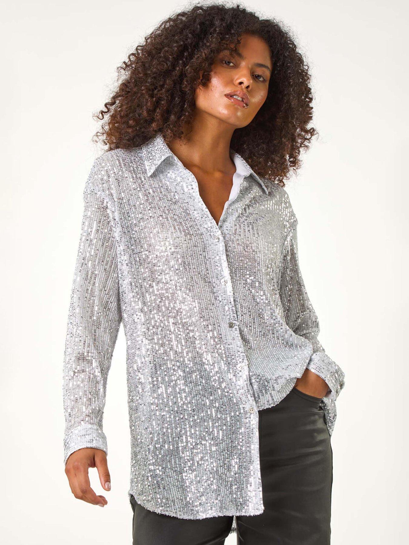 roman-dusk-sequin-button-through-blouse-silver
