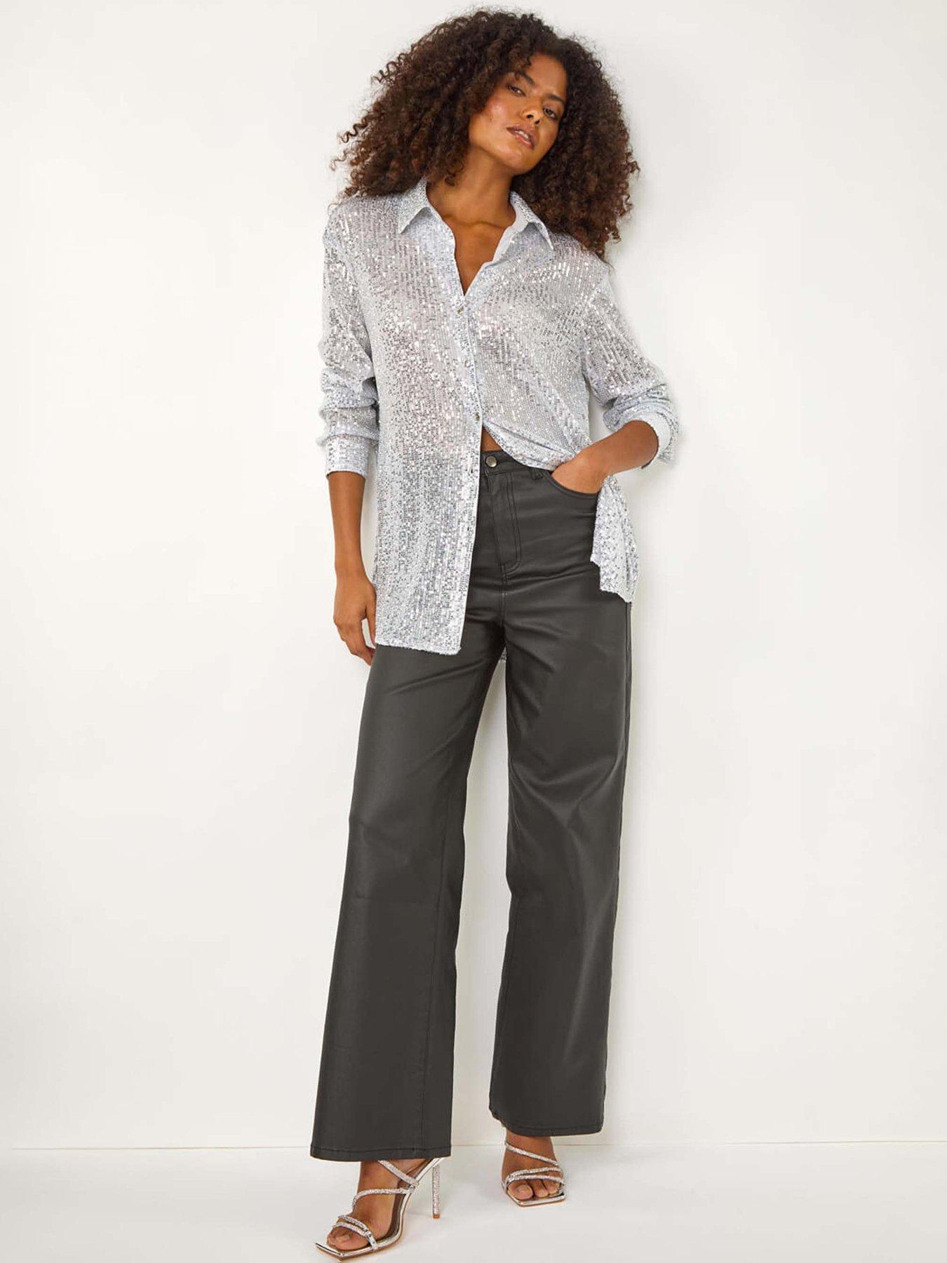 roman-dusk-sequin-button-through-blouse-silveroutfit